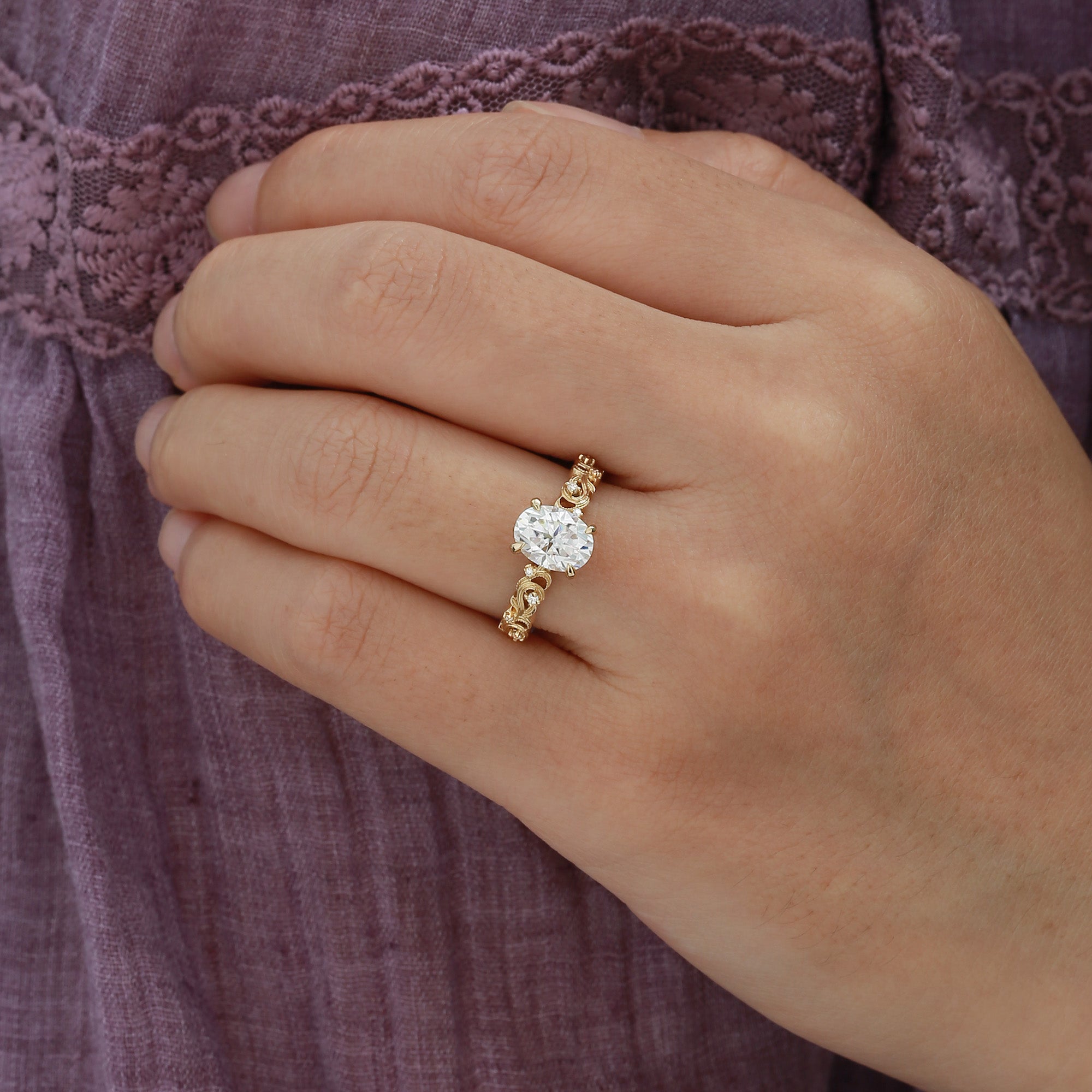 Bernadette - Art Deco Oval Cut Moissanite Extravagant Engagement Ring