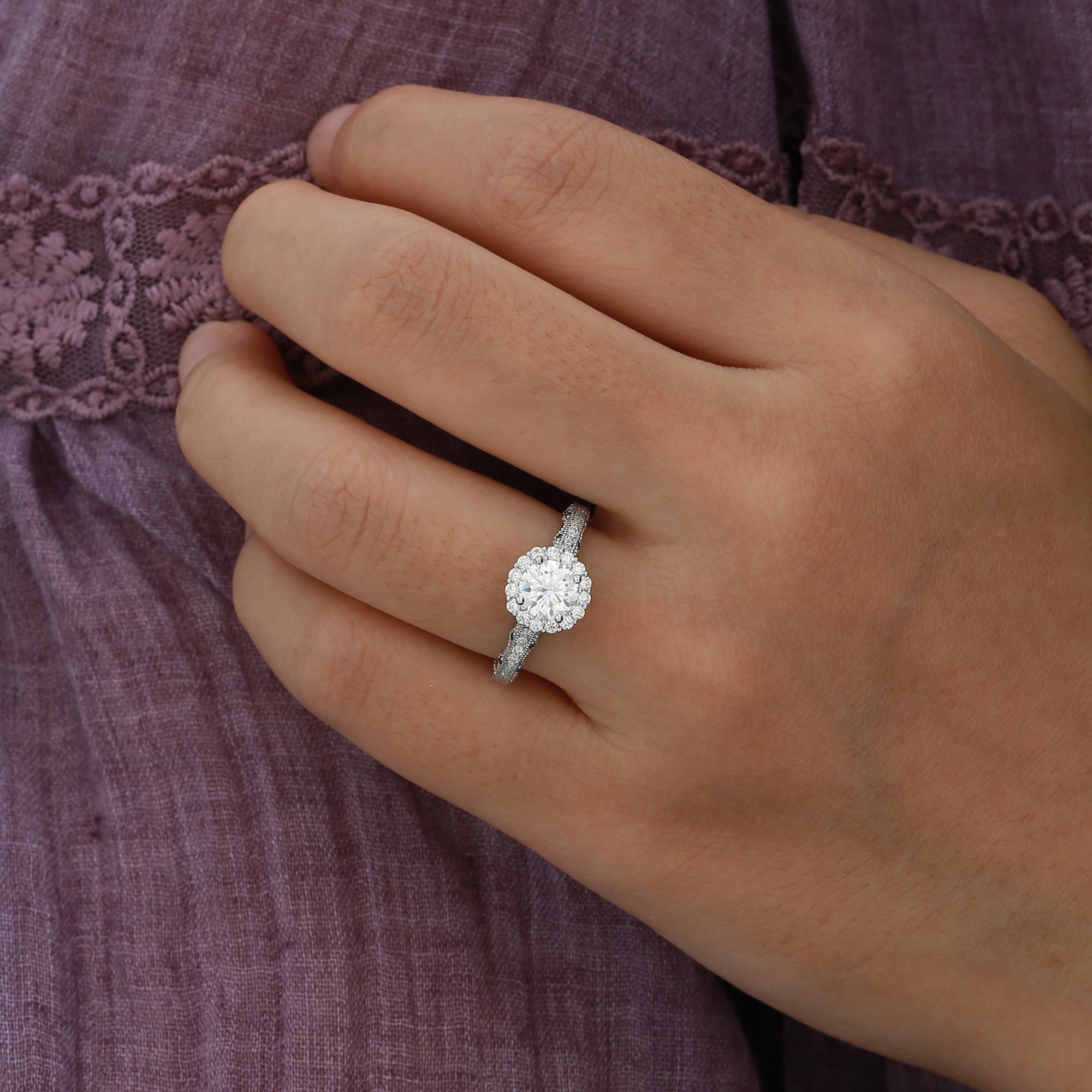 Rielle - Peekaboo Round Cut Moissanite & Sapphire Bridge Engagement Ring