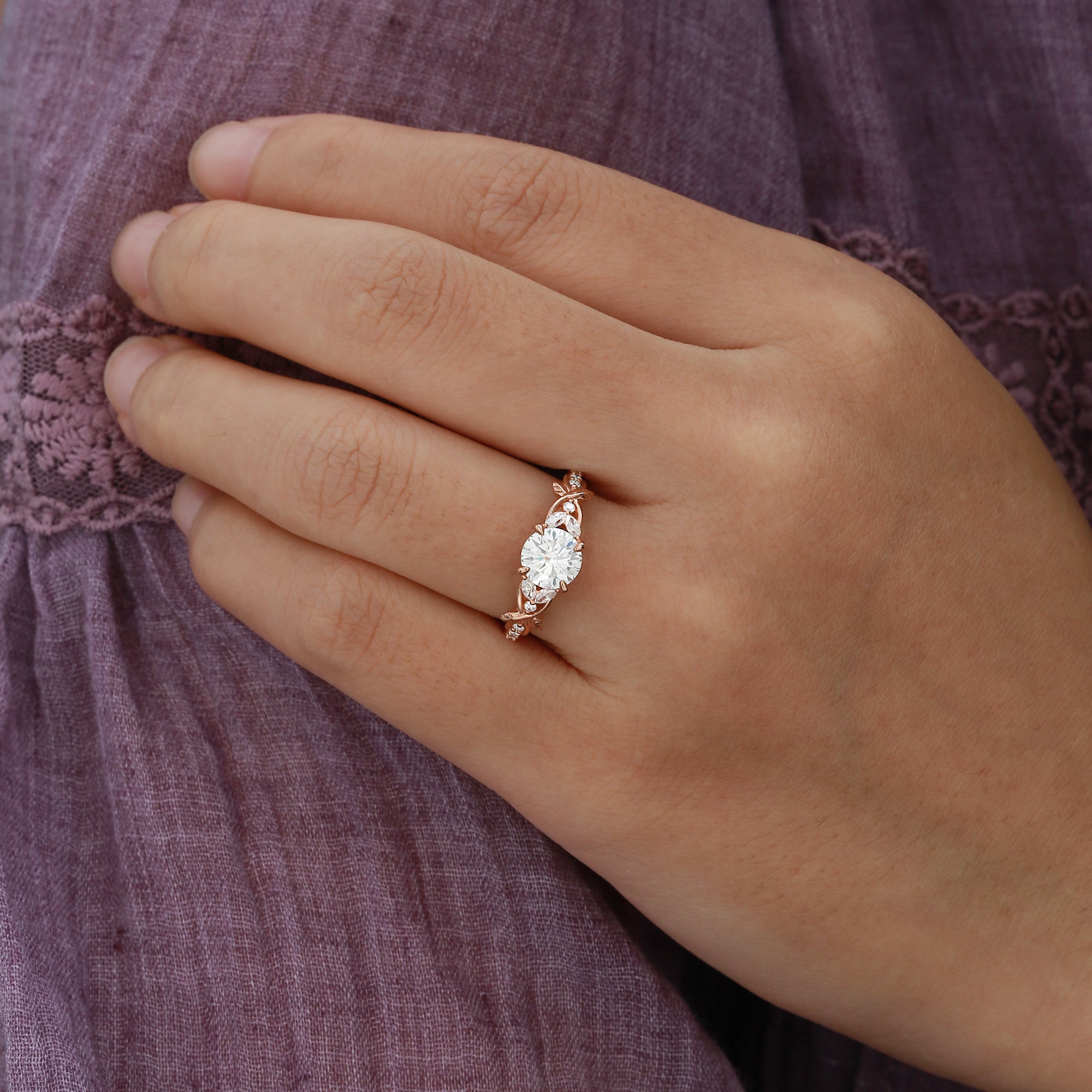 Bonnie - Hidden Stone Round Cut Moissanite Victorian Engagement Ring