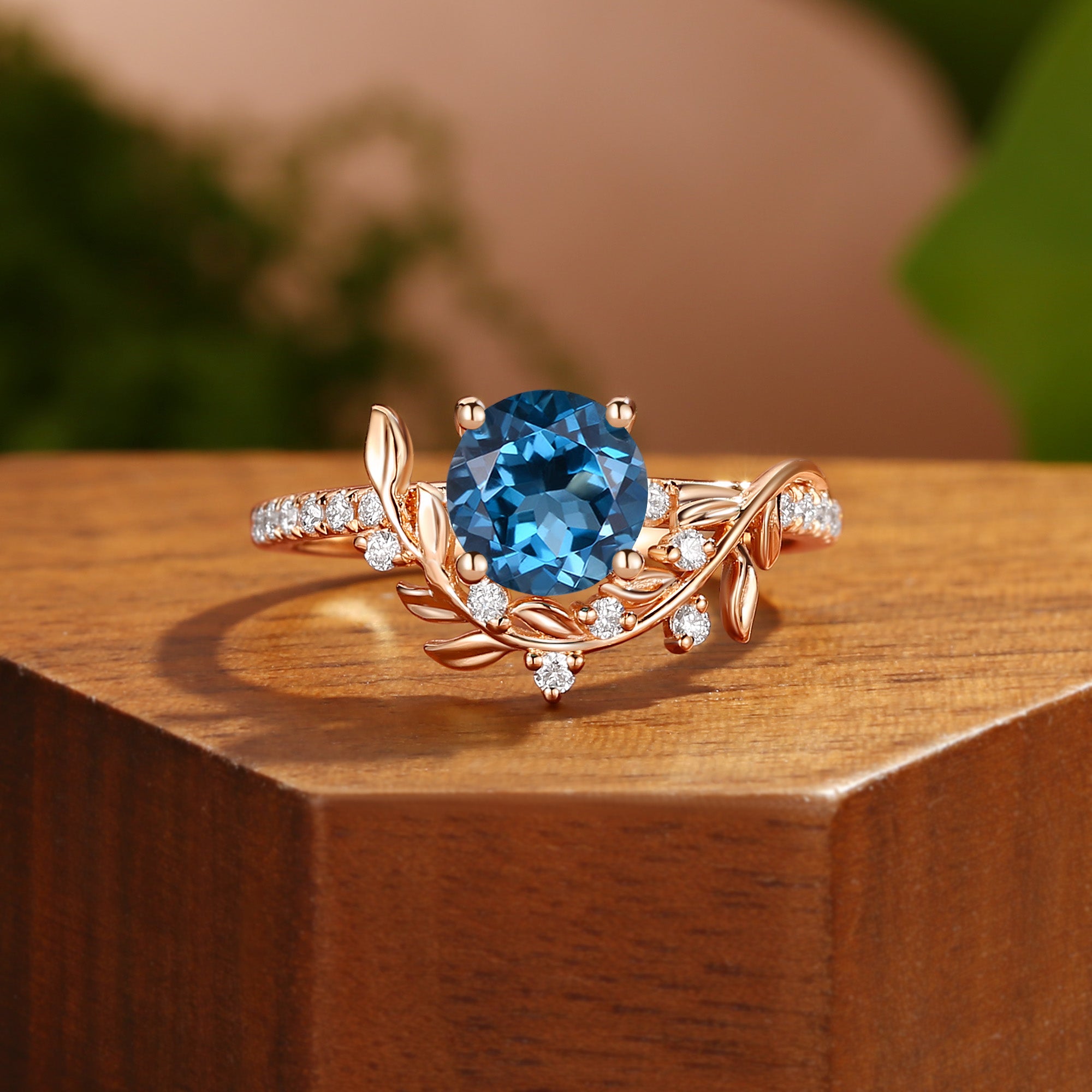 Jora - Vintage Round Cut Sapphire Vine Inspired Leafy Engagement Ring
