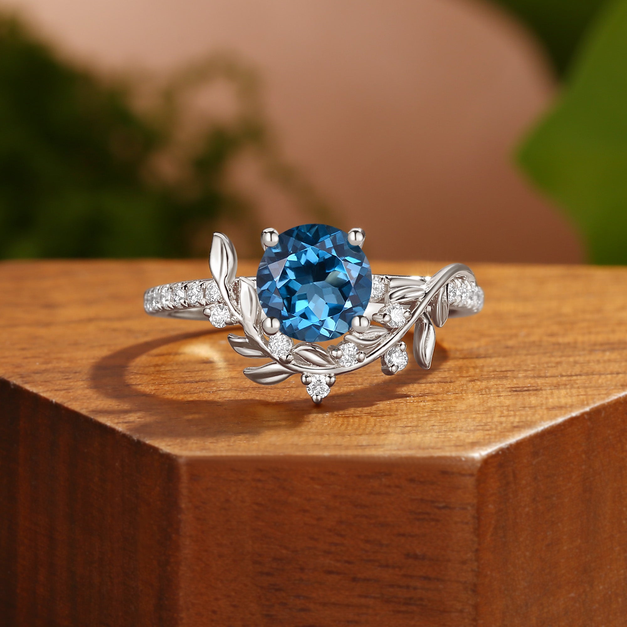 Jora - Vintage Round Cut Sapphire Vine Inspired Leafy Engagement Ring