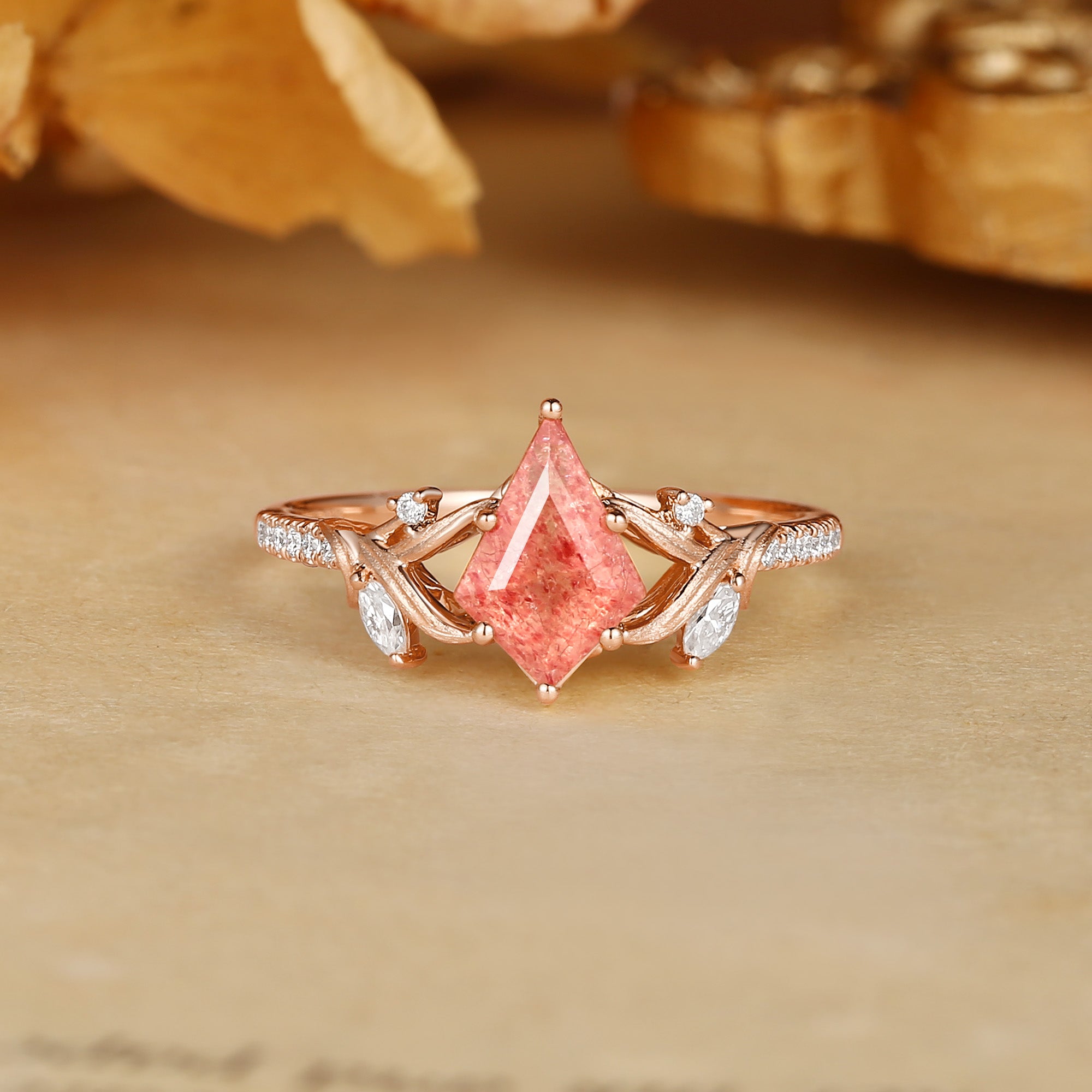 Karina - Kite Cut Strawberry Quartz Meadow Blossom Flora Engagement Ring