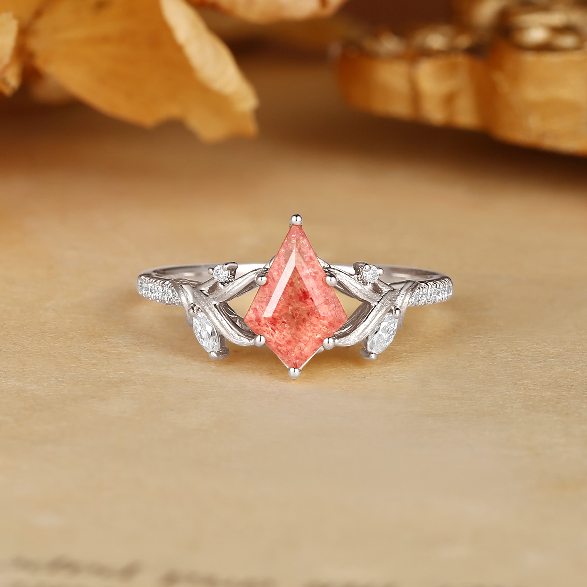 Karina - Kite Cut Strawberry Quartz Meadow Blossom Flora Engagement Ring