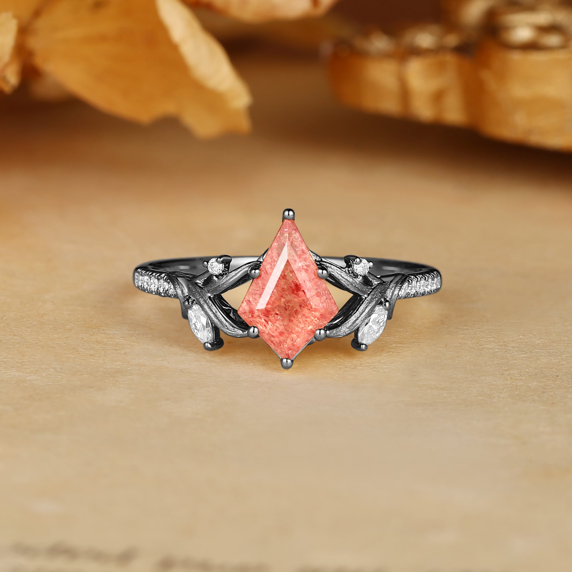 Karina - Kite Cut Strawberry Quartz Meadow Blossom Flora Engagement Ring