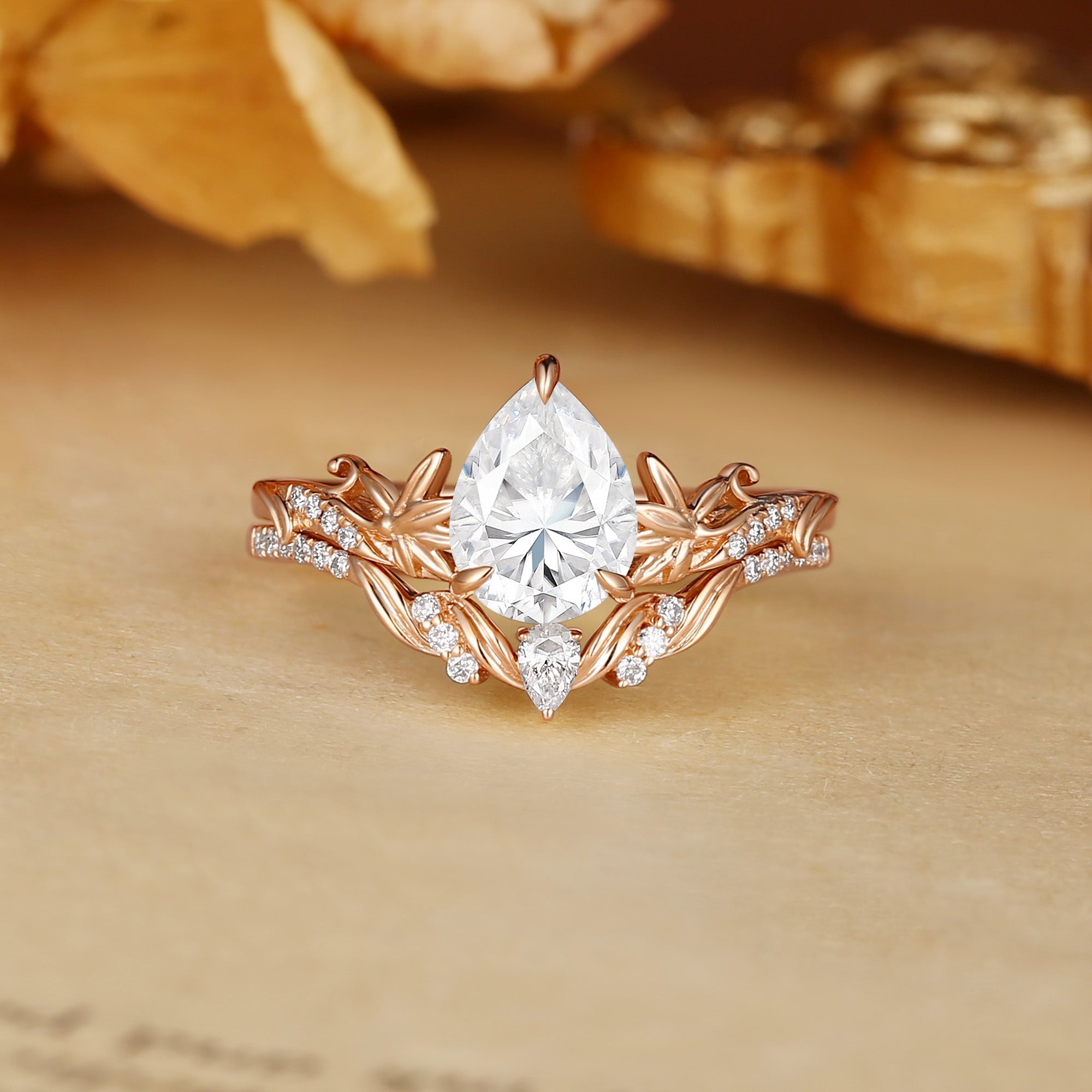 Clarissa - Pear Cut Moissanite Meadow Blossom Bridal Set 2pcs