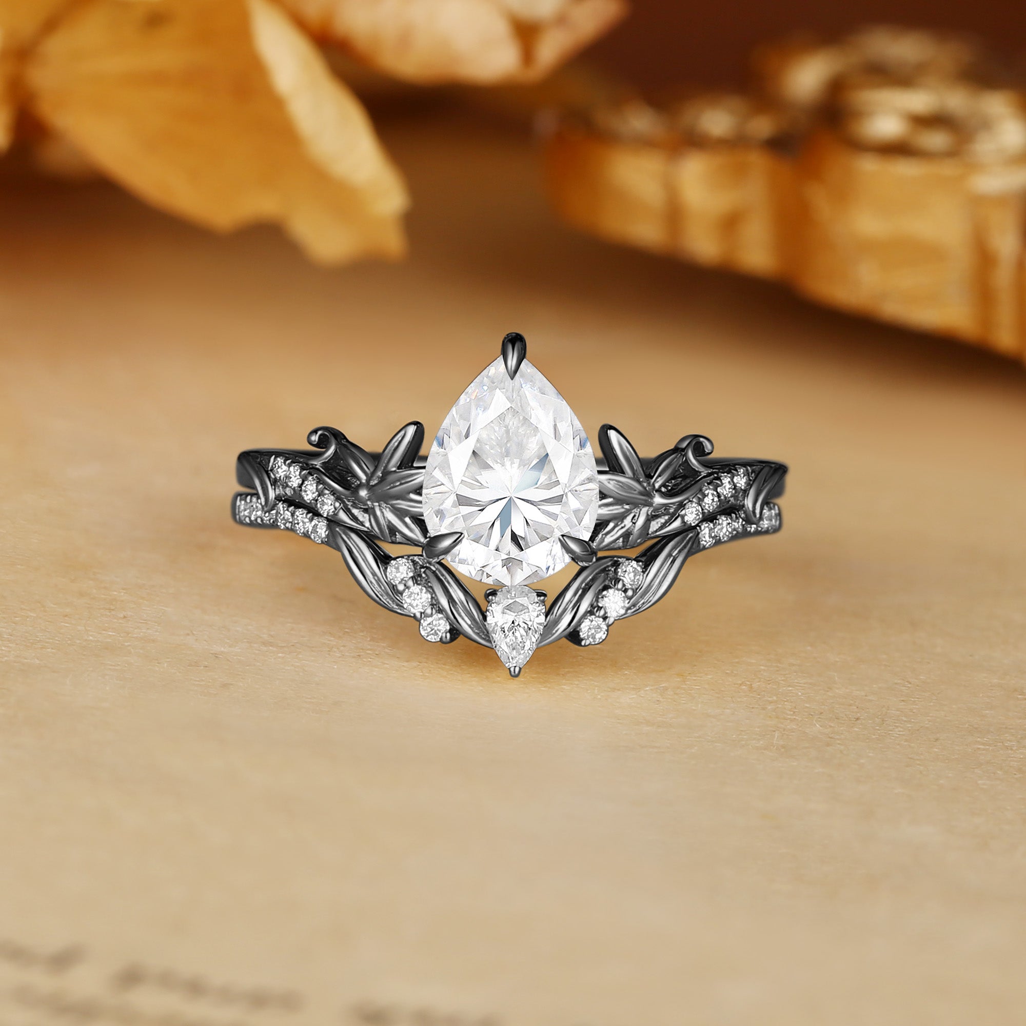 Clarissa - Pear Cut Moissanite Meadow Blossom Bridal Set 2pcs