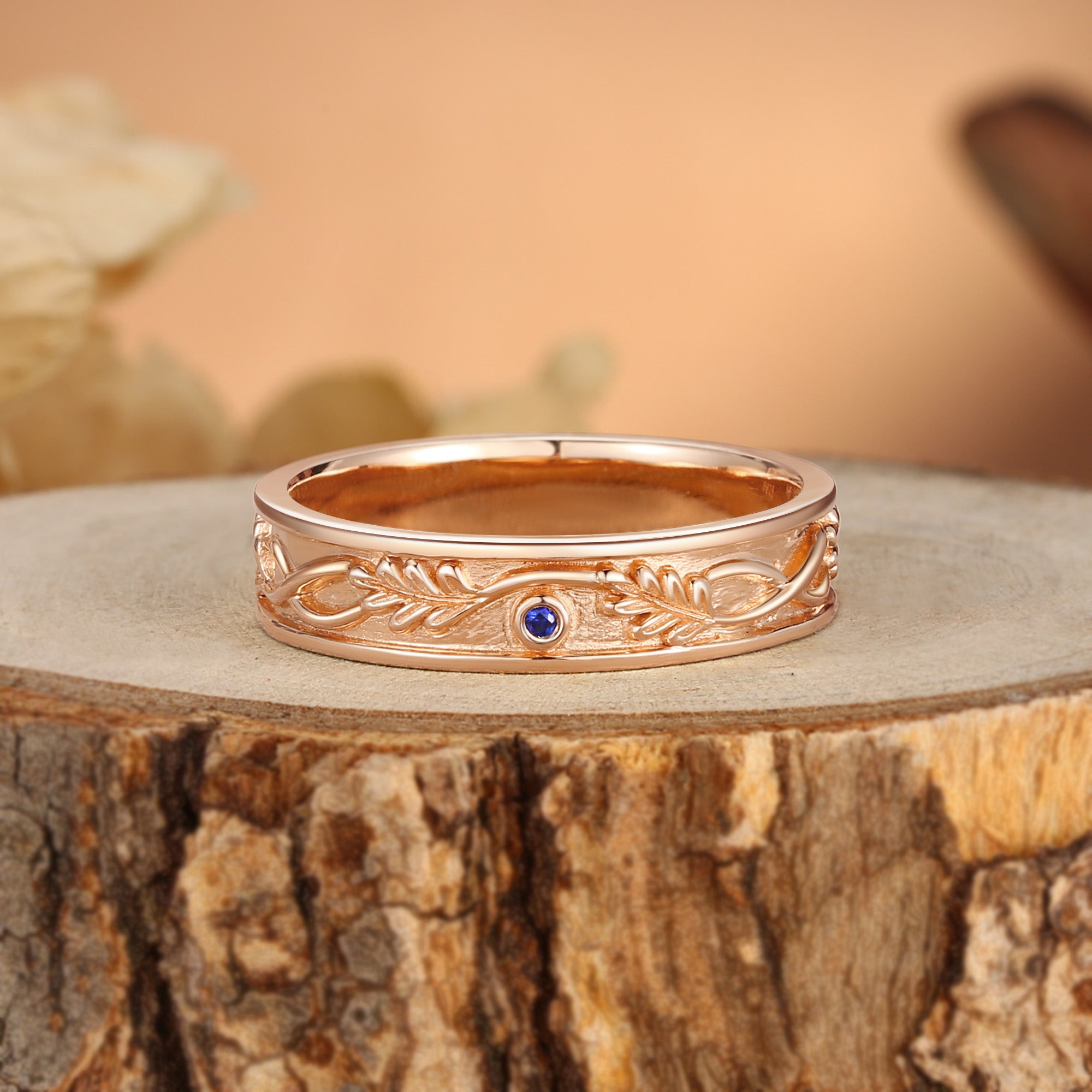 5MM Oak Leaf Nature Inspired Branch Engraved Men’s Wedding Band