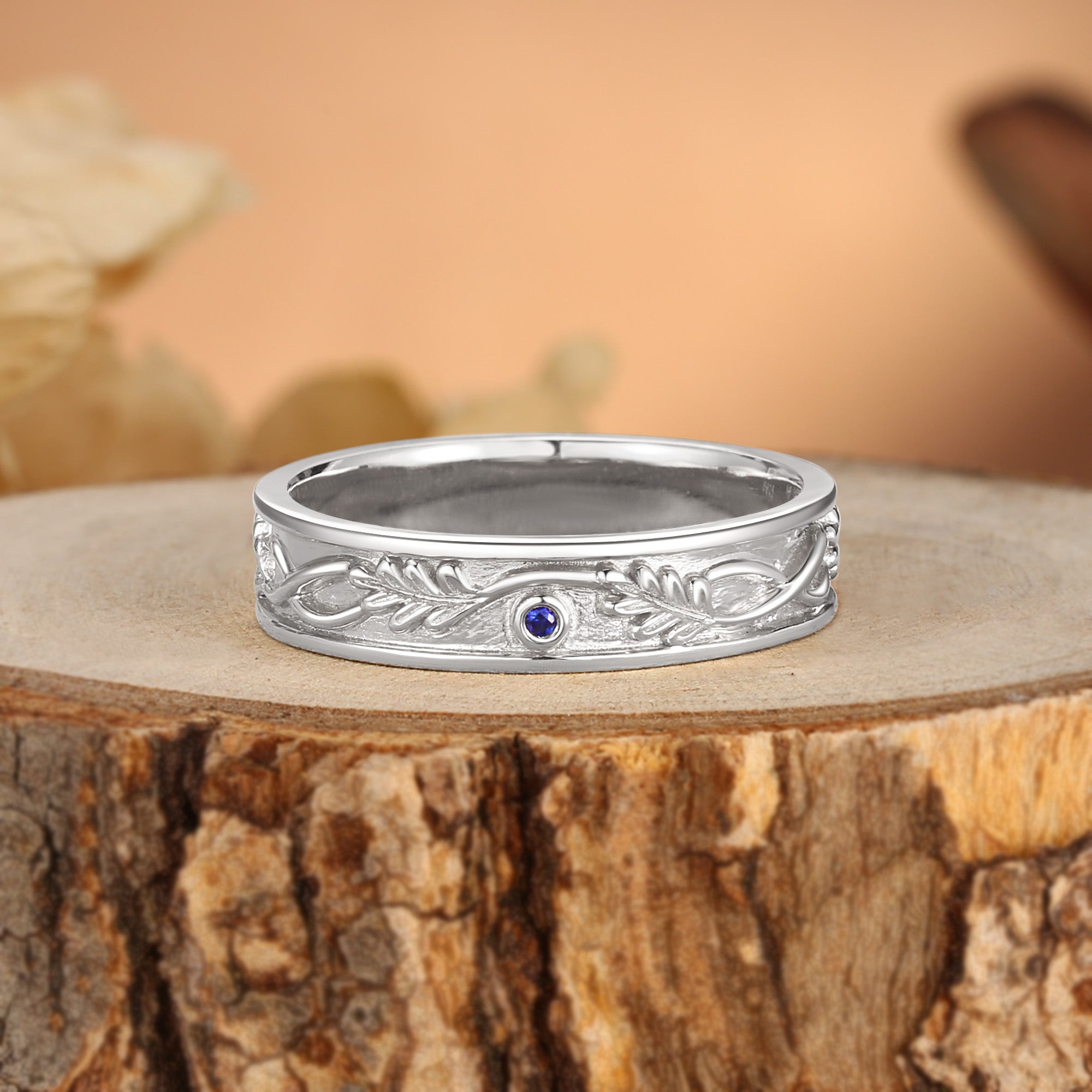 5MM Oak Leaf Nature Inspired Branch Engraved Men’s Wedding Band