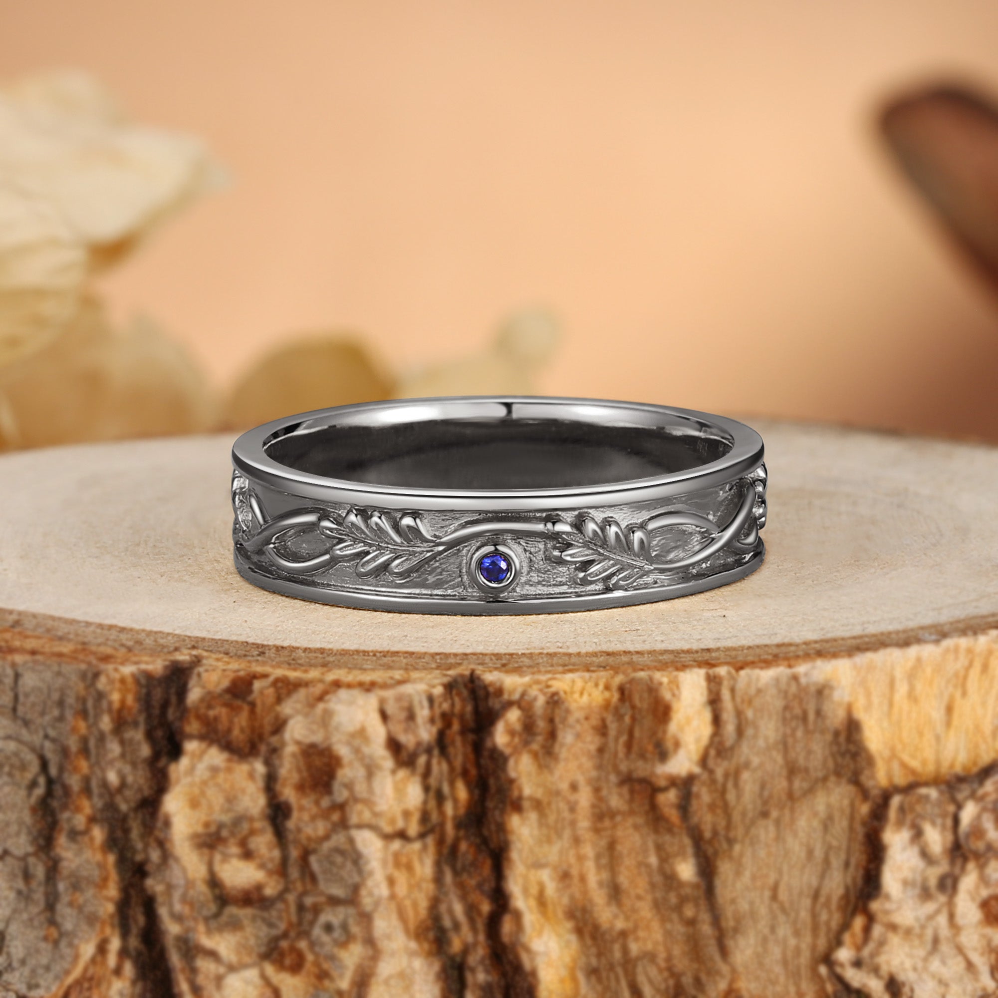 5MM Oak Leaf Nature Inspired Branch Engraved Men’s Wedding Band