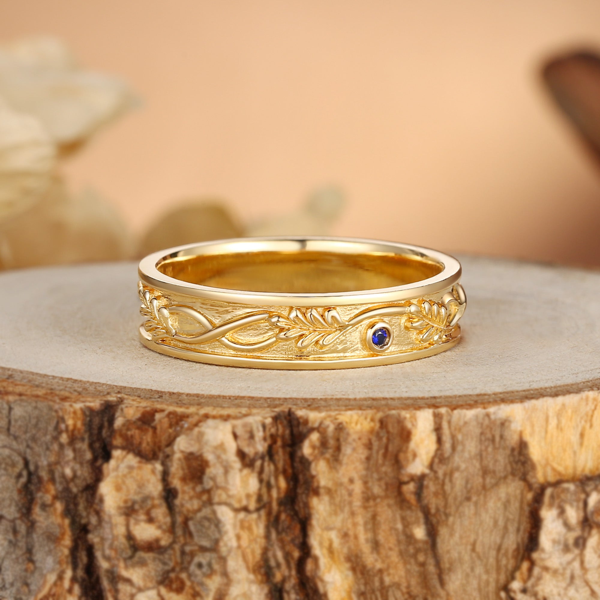 5MM Oak Leaf Nature Inspired Branch Engraved Men’s Wedding Band