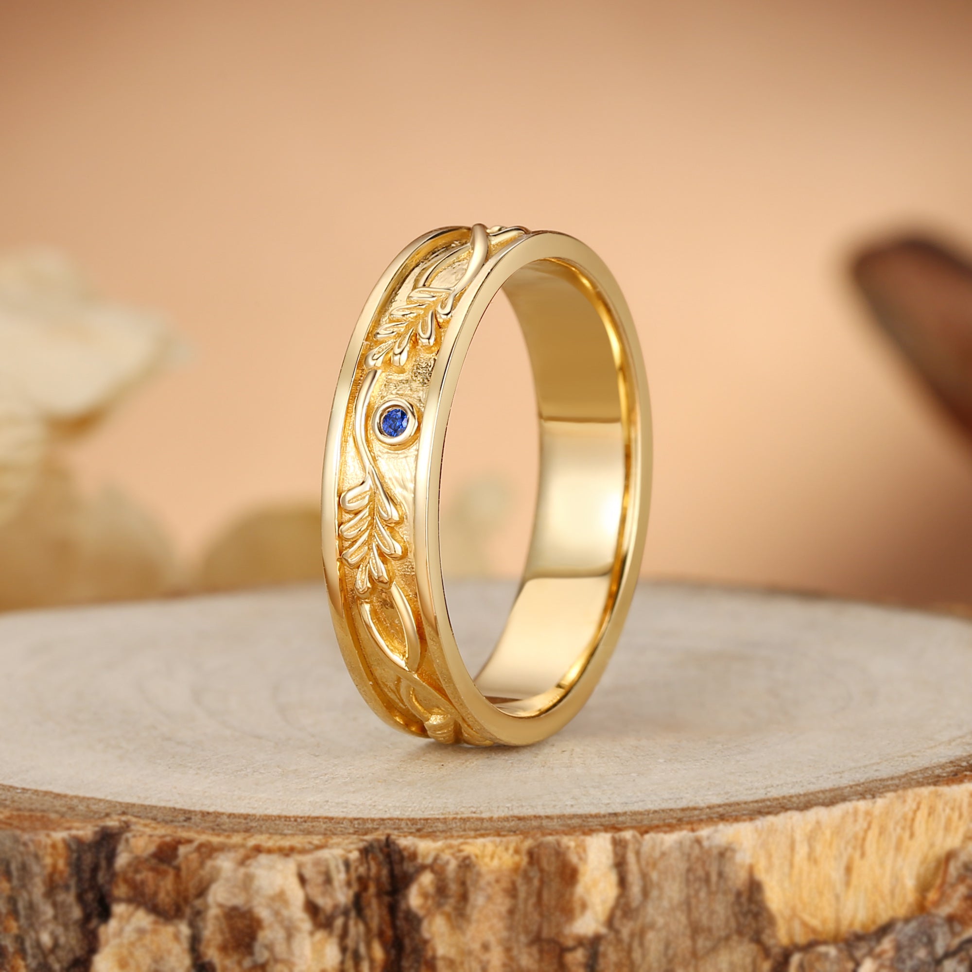 5MM Oak Leaf Nature Inspired Branch Engraved Men’s Wedding Band