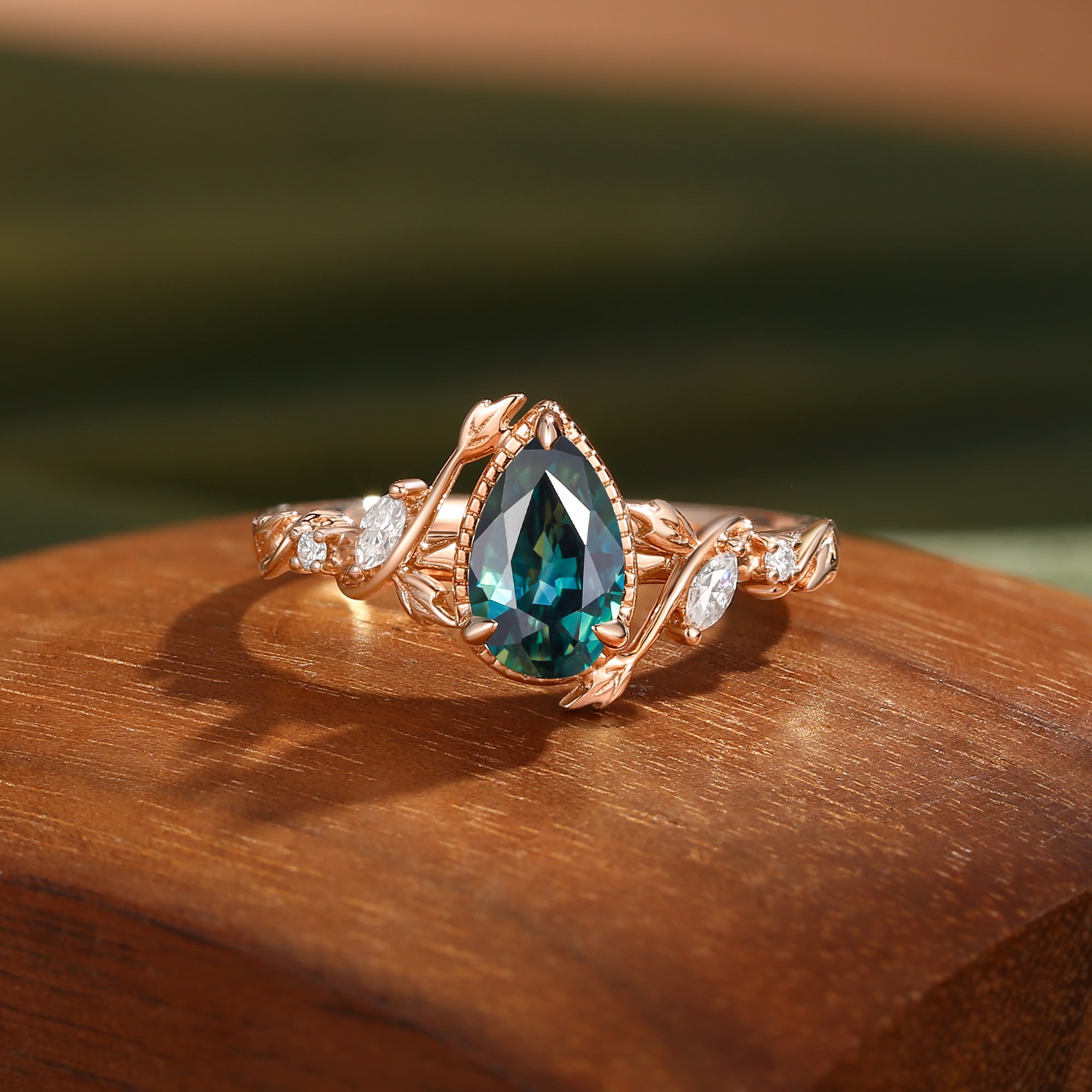 Cranberry - Nature Inspired Natural Blue Green Sapphire Engagement Ring