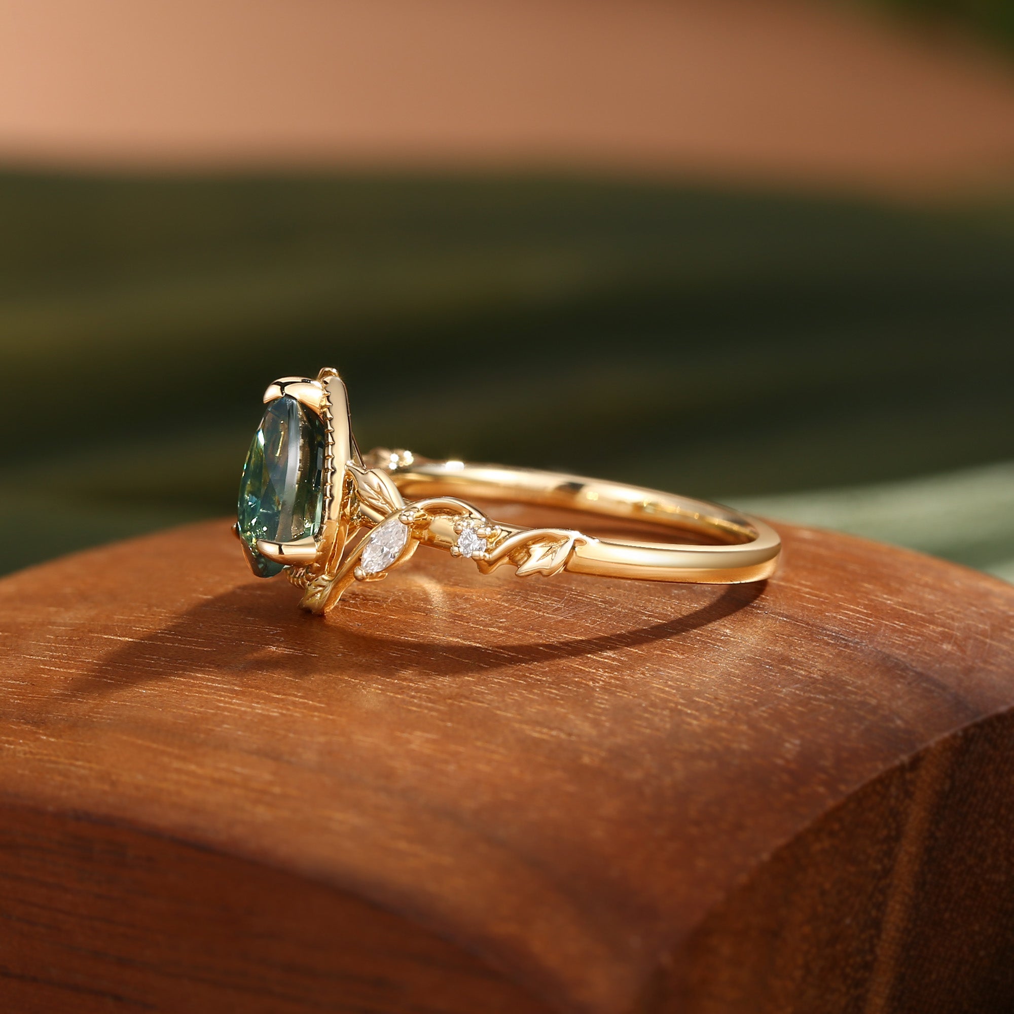 Cranberry - Nature Inspired Natural Blue Green Sapphire Engagement Ring