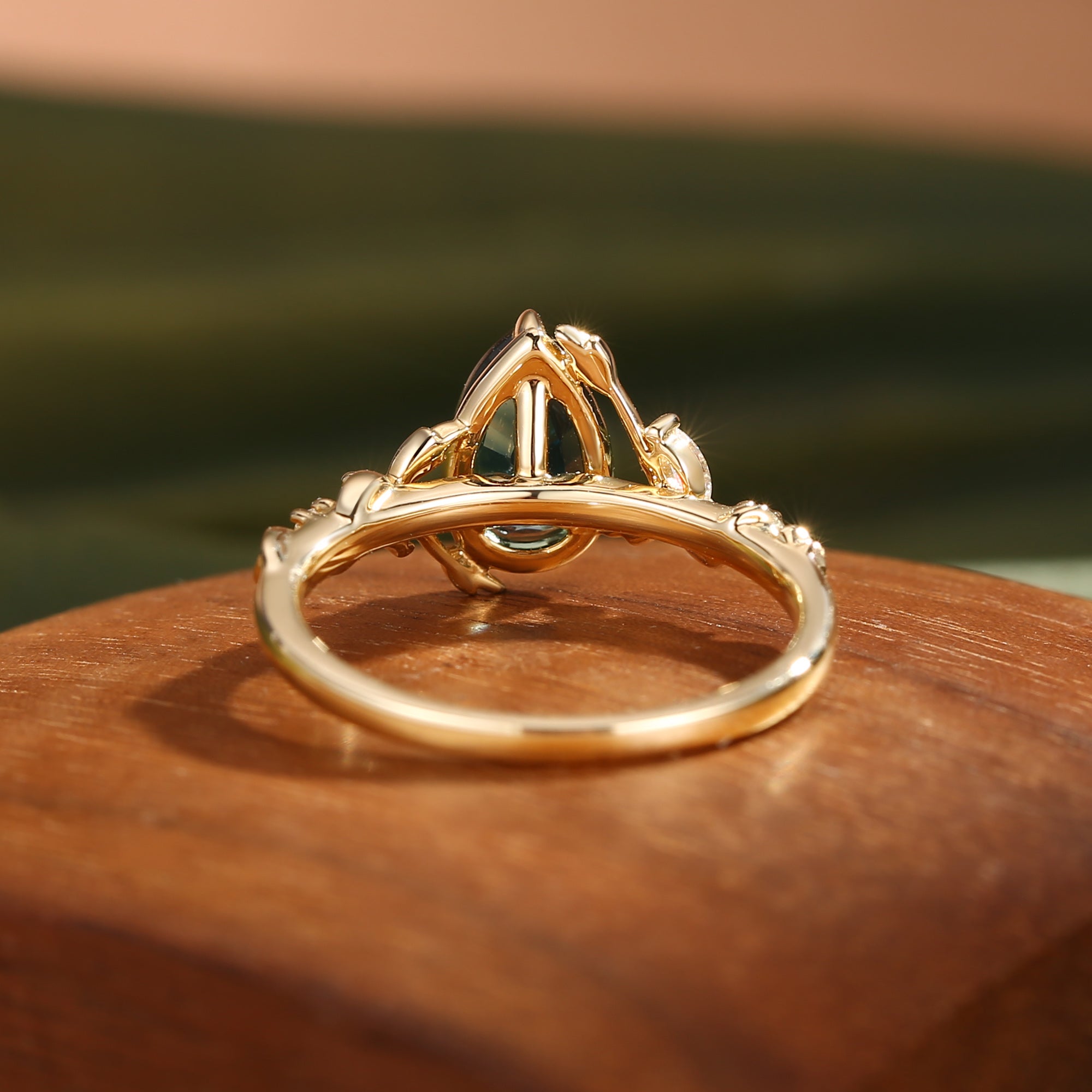 Cranberry - Nature Inspired Natural Blue Green Sapphire Engagement Ring