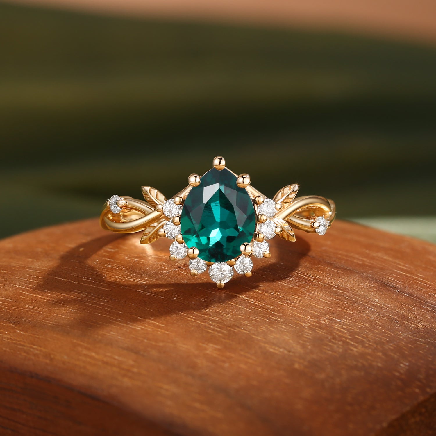 Drisana - 14K Pear Cut Emerald Fairycore Engagement Ring