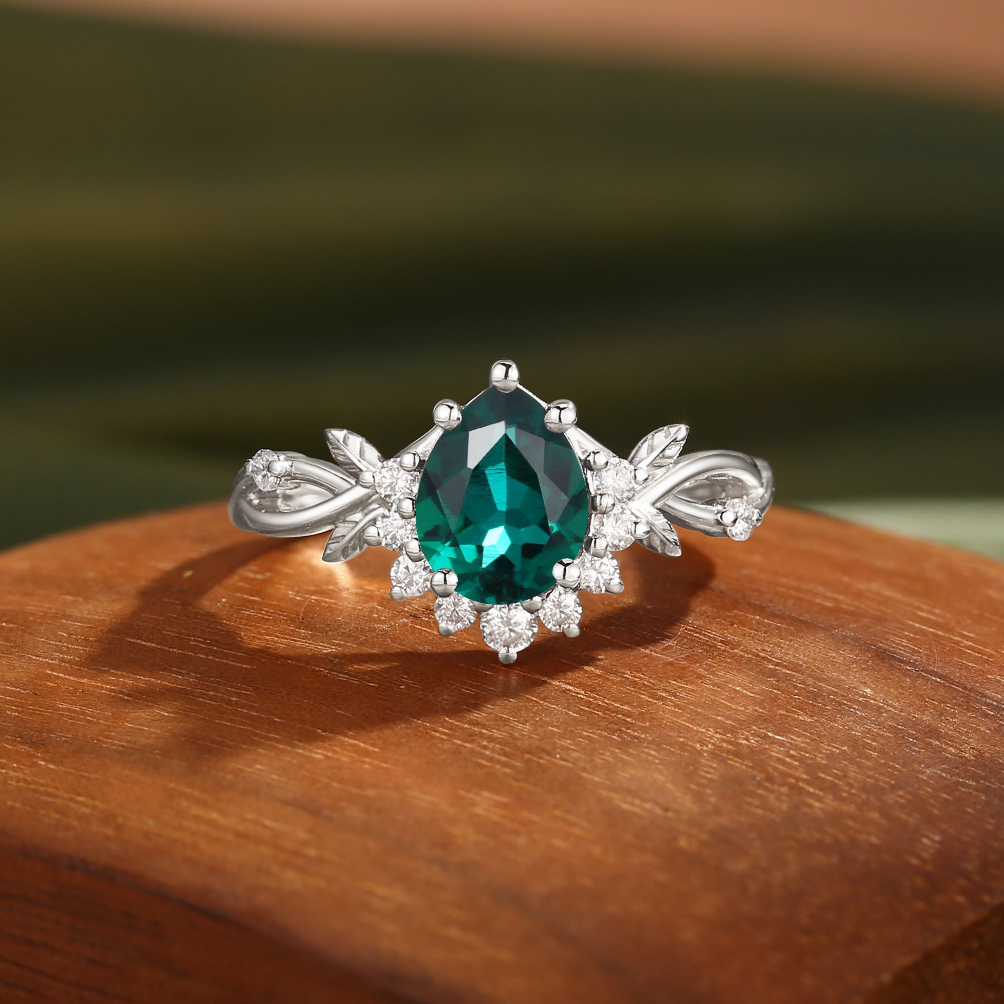 Drisana - 14K Pear Cut Emerald Fairycore Engagement Ring