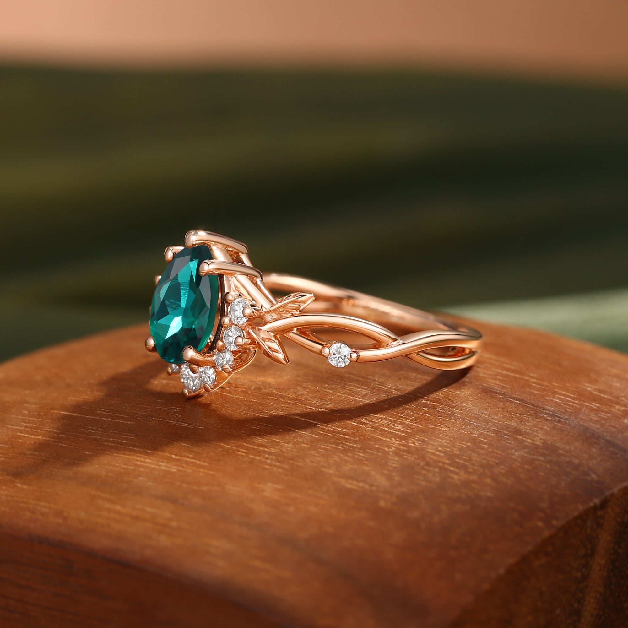 Drisana - 14K Pear Cut Emerald Fairycore Engagement Ring