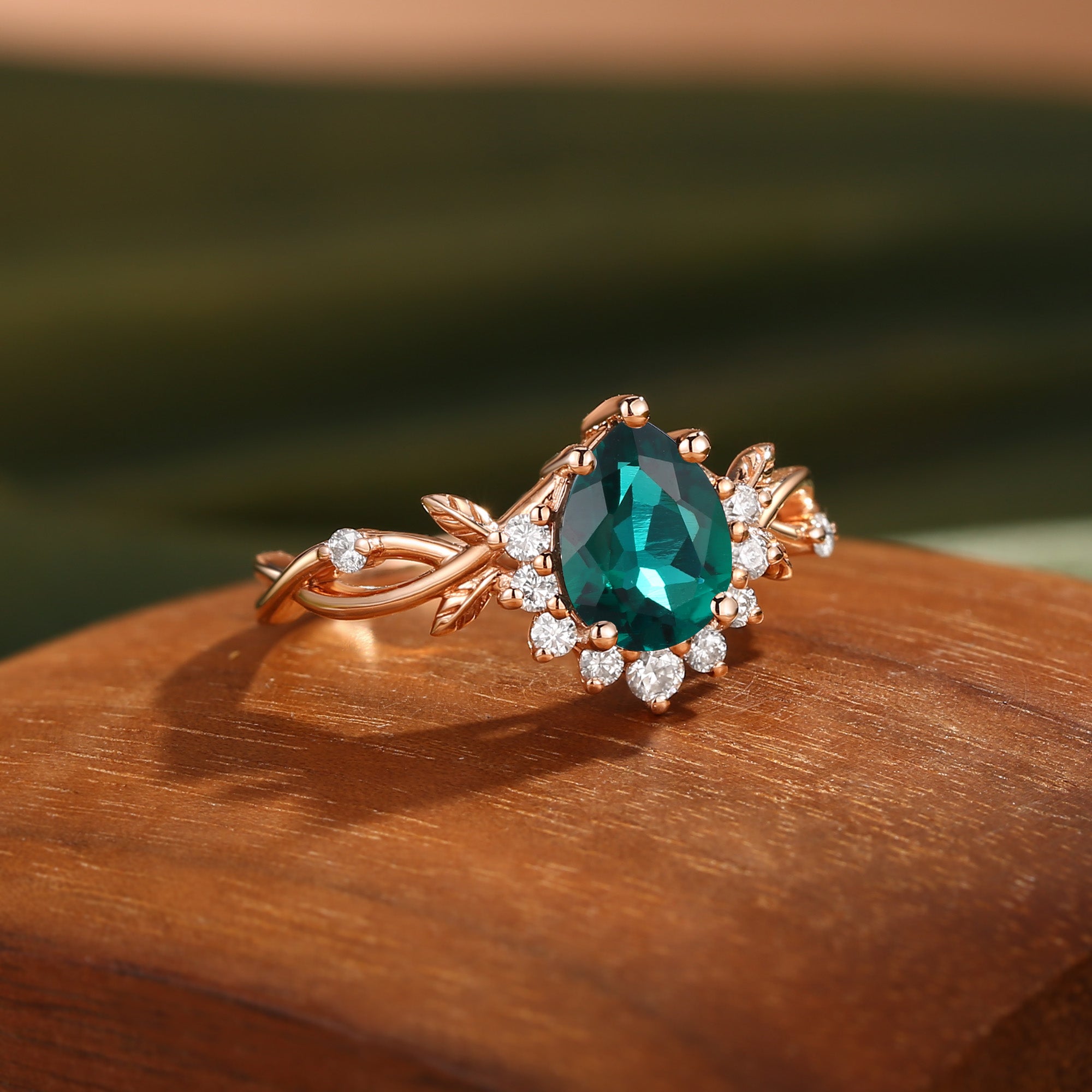 Drisana - 14K Pear Cut Emerald Fairycore Engagement Ring