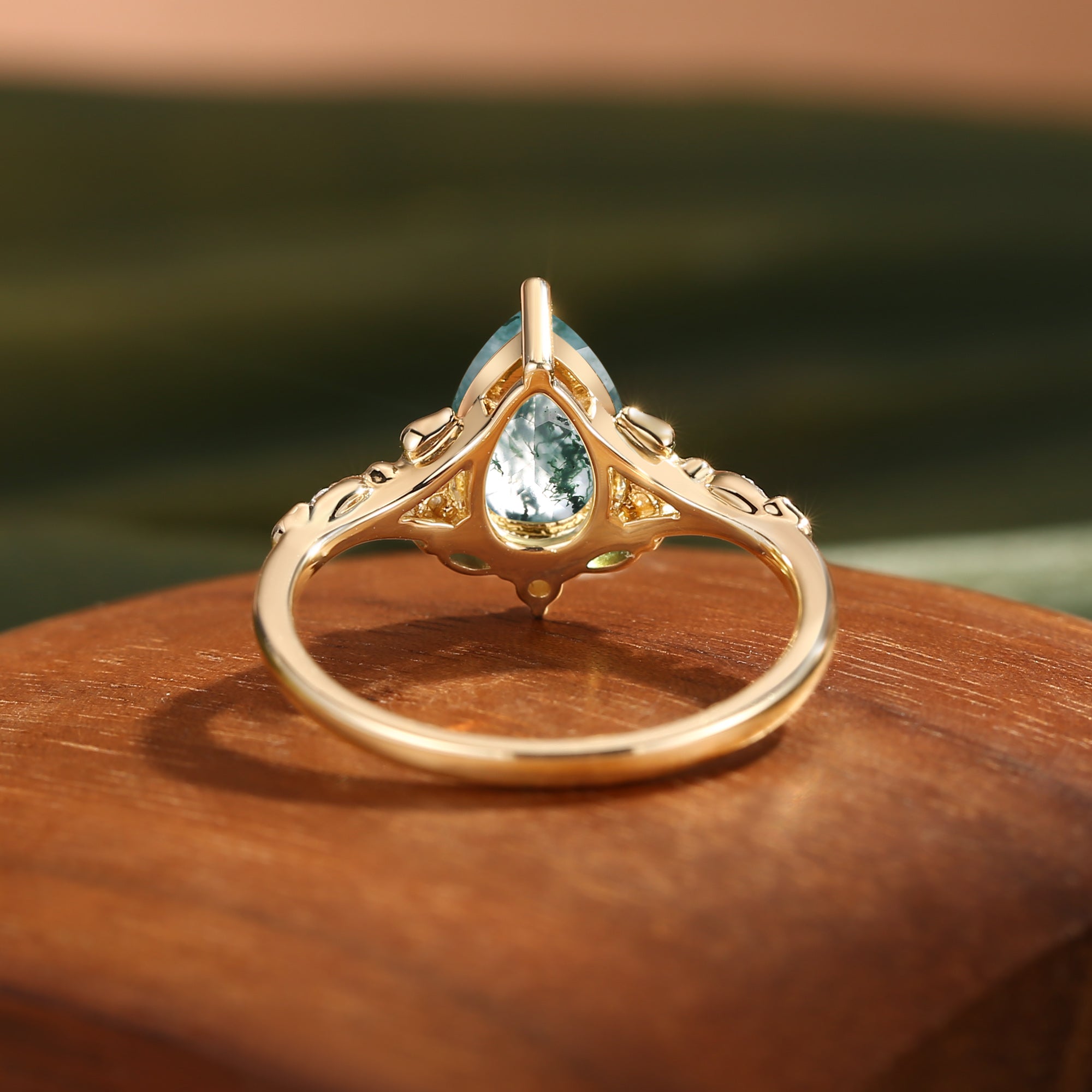 Hedera -  Heart Leaf Moss Agate Engagement Ring