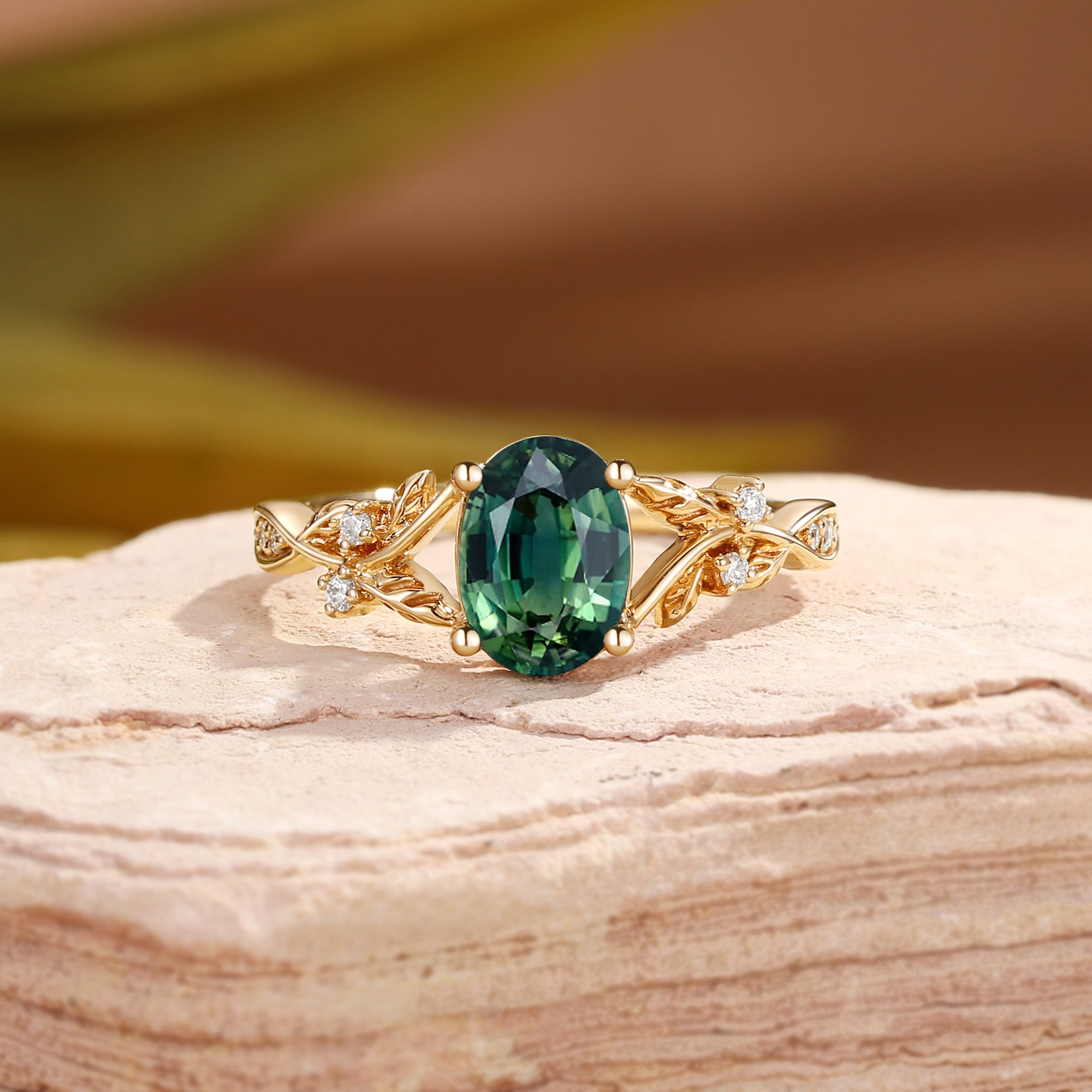 Bellamy - Natural Green Sapphire Leaf Engagement Ring
