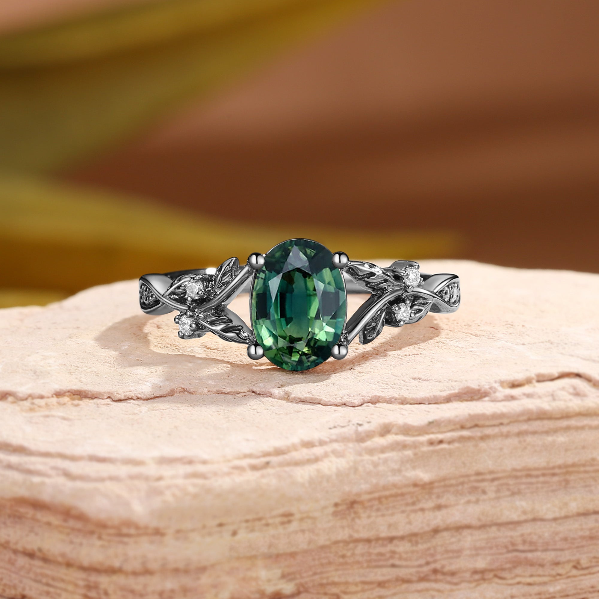 Bellamy - Natural Green Sapphire Leaf Engagement Ring
