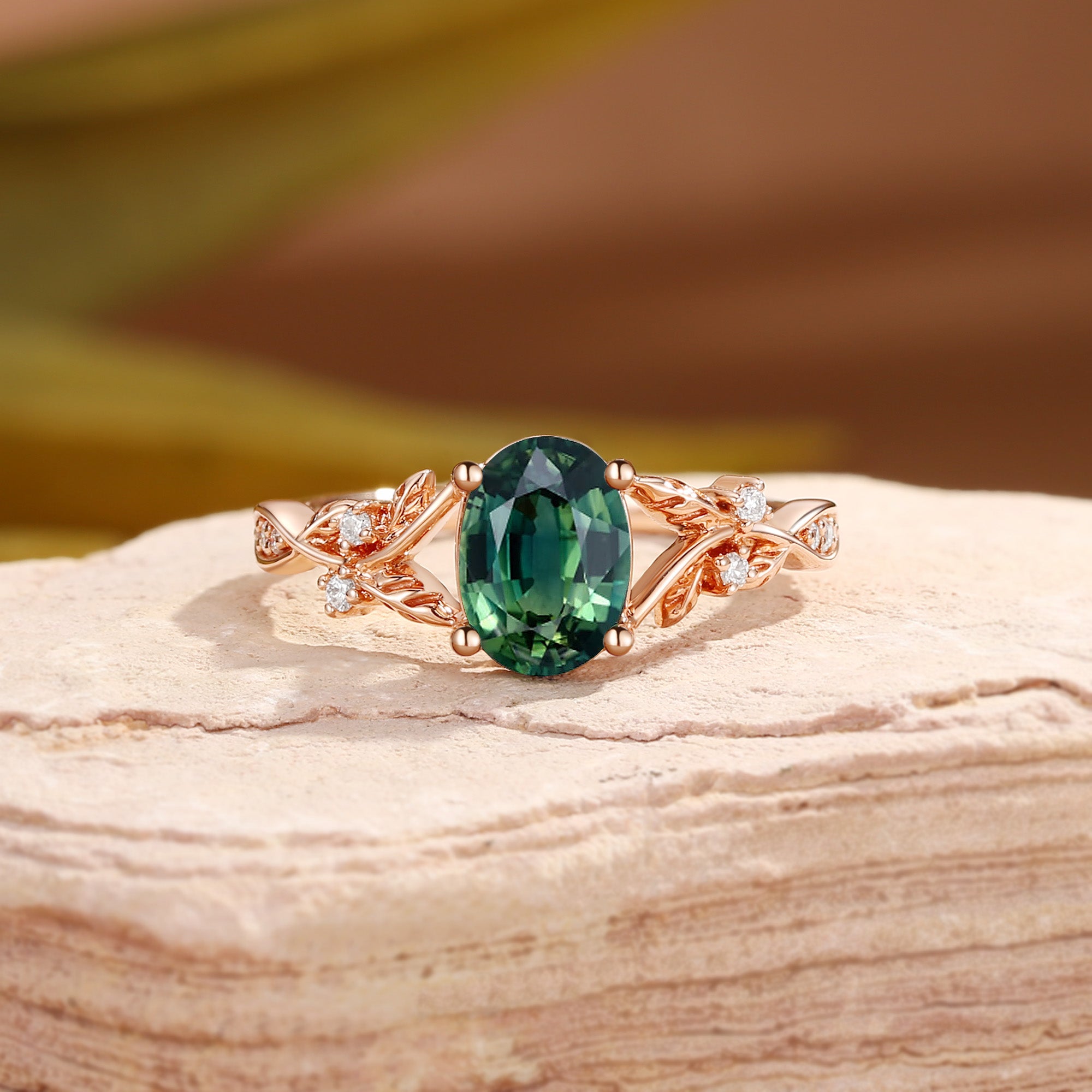 Bellamy - Natural Green Sapphire Leaf Engagement Ring