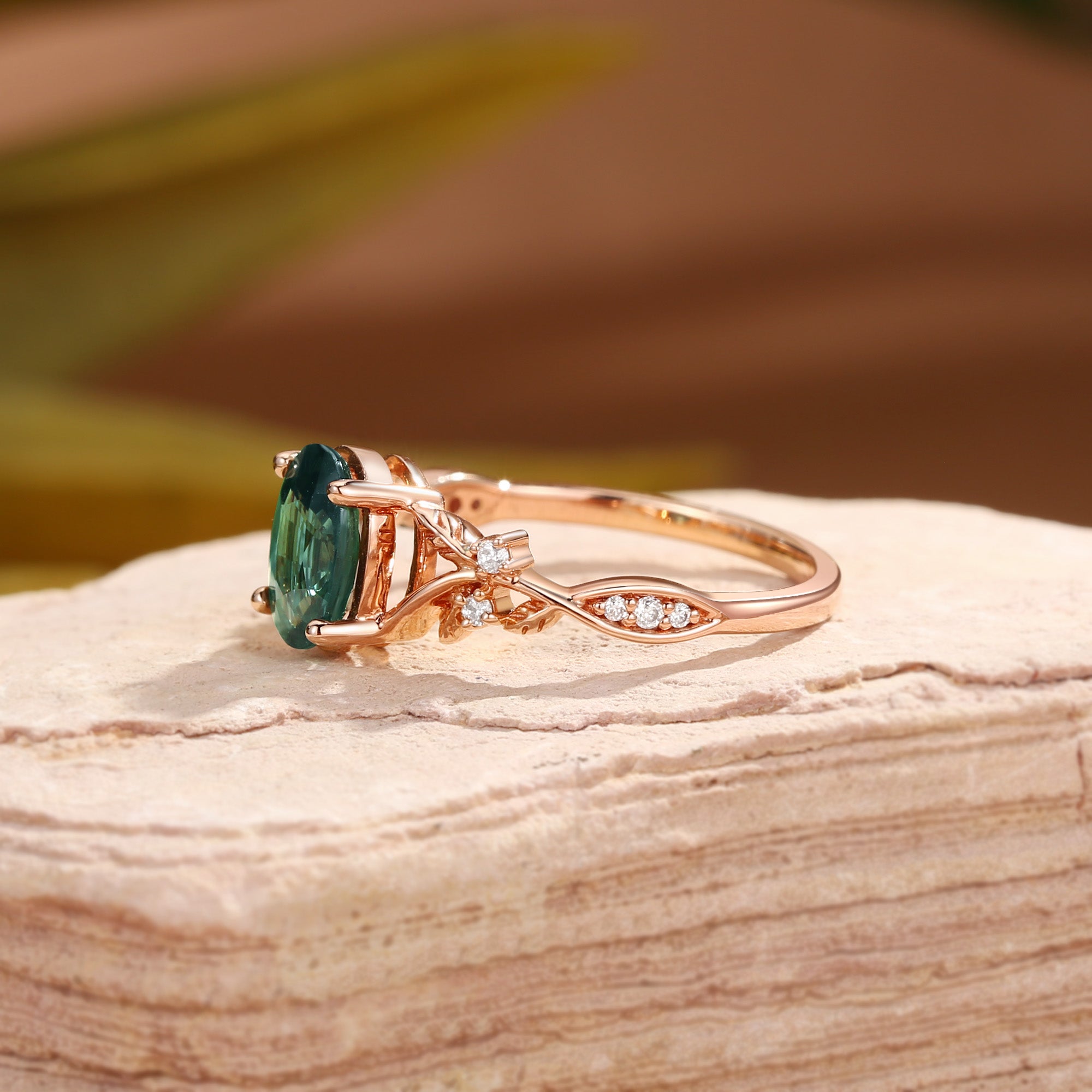 Bellamy - Natural Green Sapphire Leaf Engagement Ring