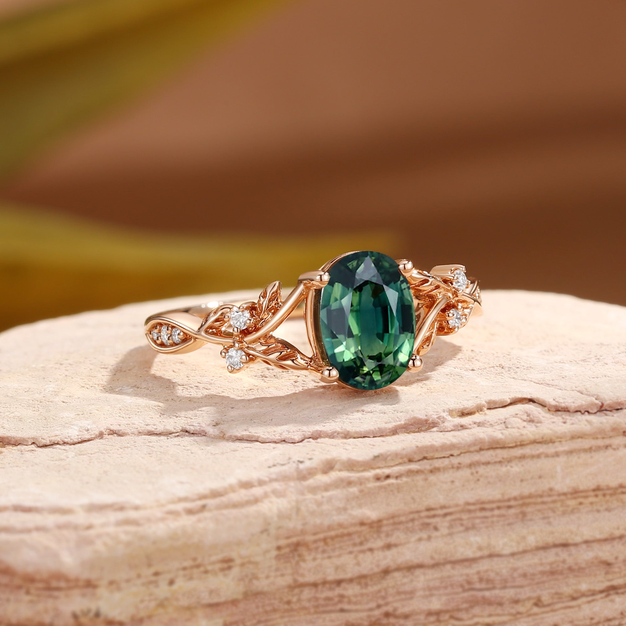 Bellamy - Natural Green Sapphire Leaf Engagement Ring