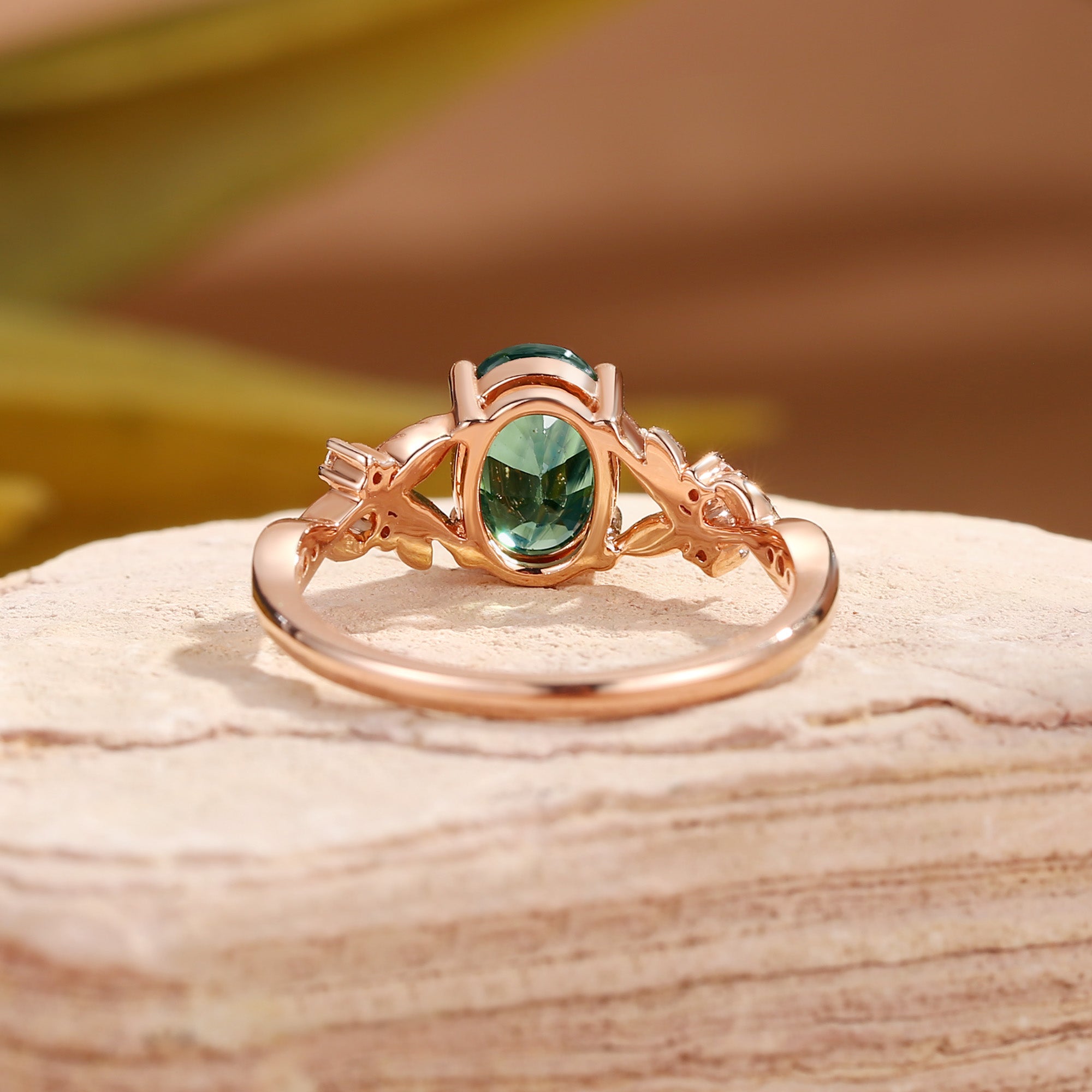 Bellamy - Natural Green Sapphire Leaf Engagement Ring