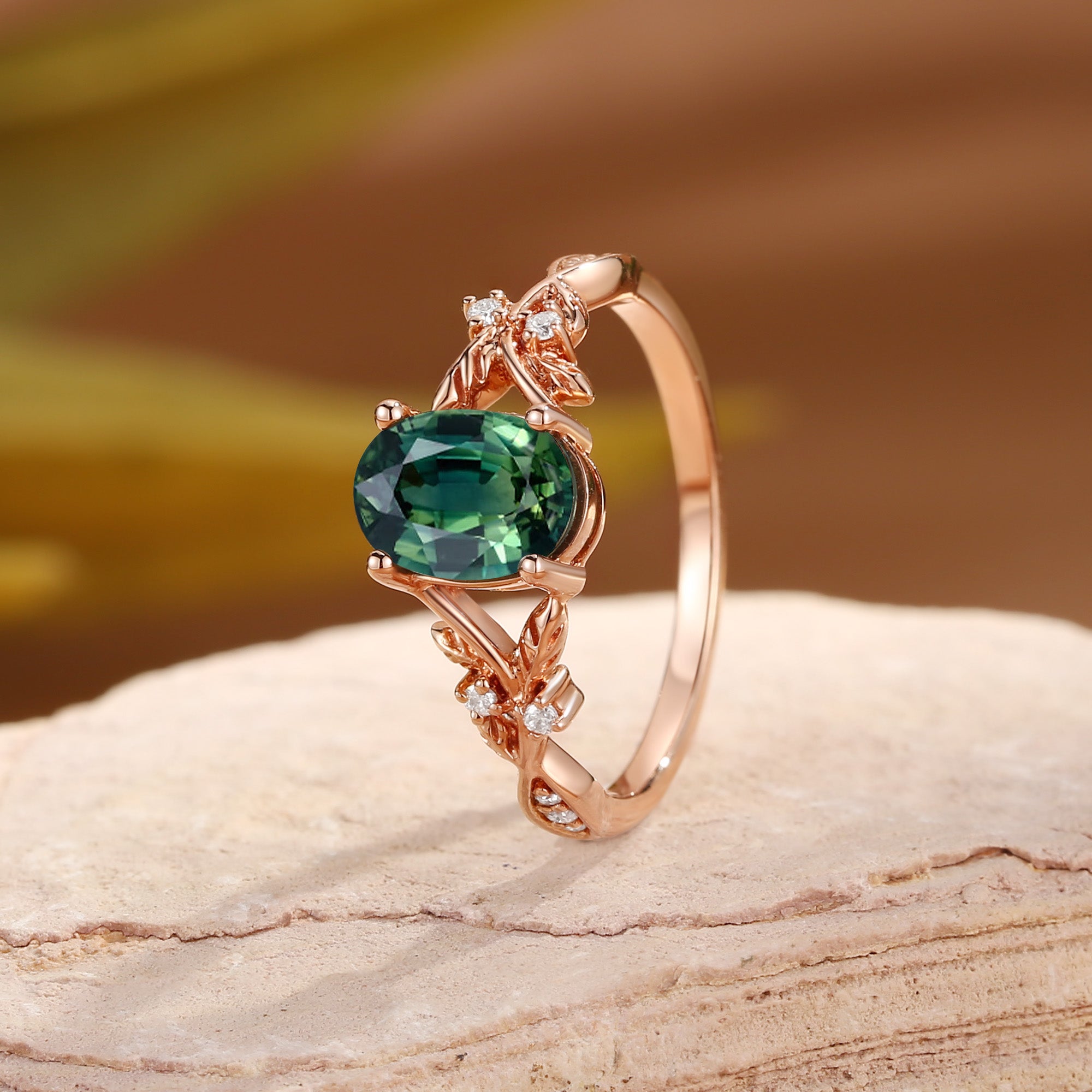 Bellamy - Natural Green Sapphire Leaf Engagement Ring