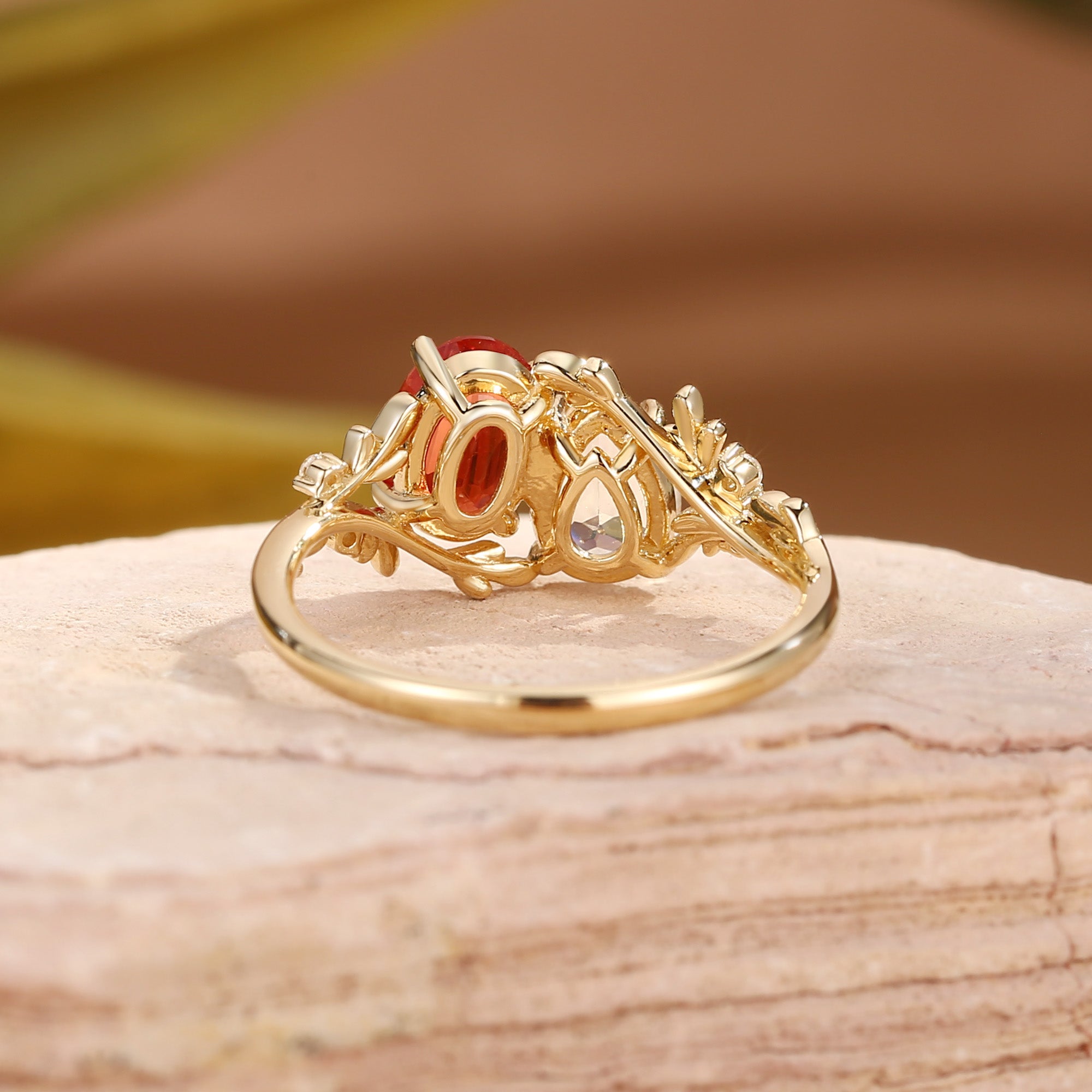 Isolde - Toi Et Moi Moonstone & Sunstone Leaf Two Stone Engagement Ring