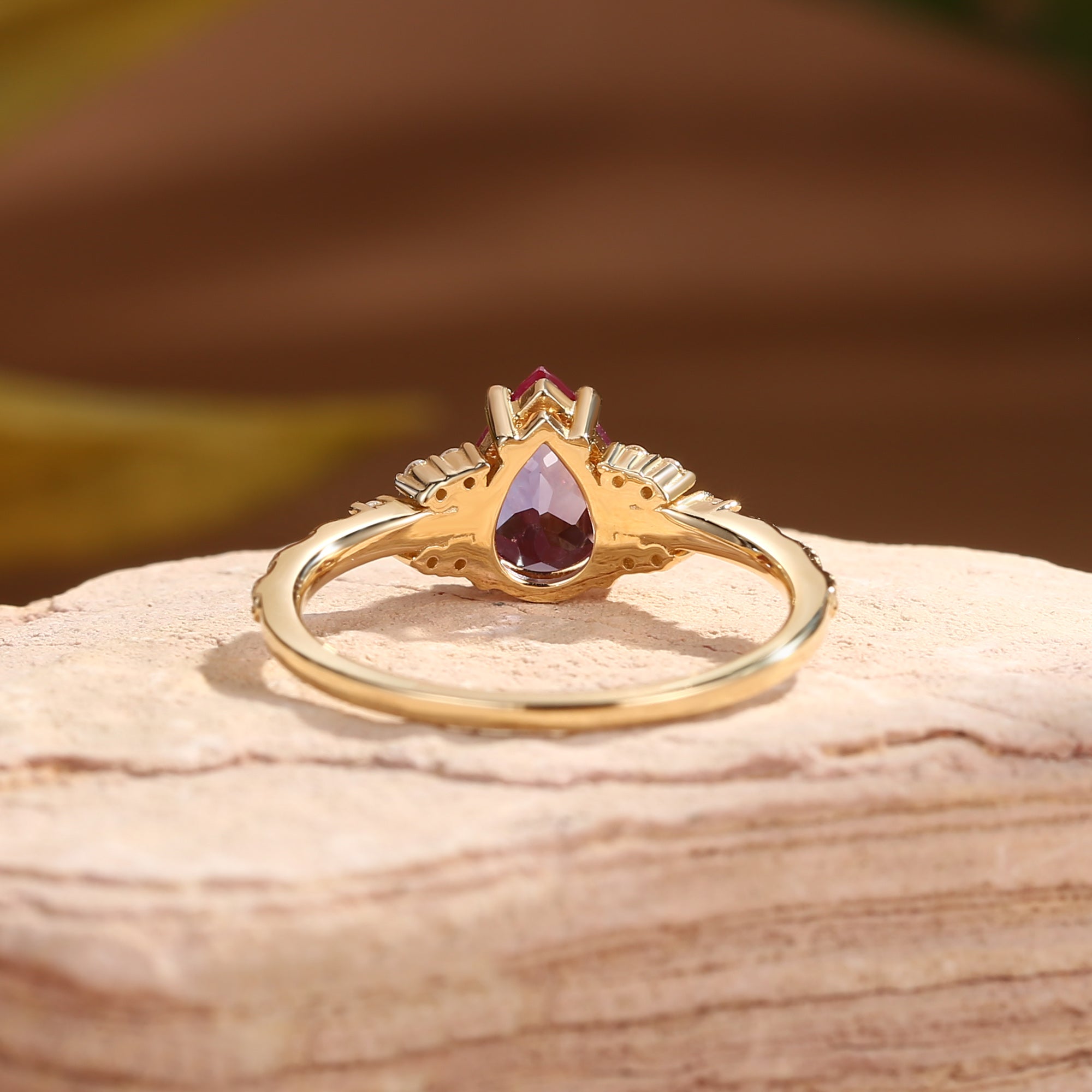 Hortense -  Leaf Nature Inspired Pear Cut Lab Alexandrite Engagement Ring
