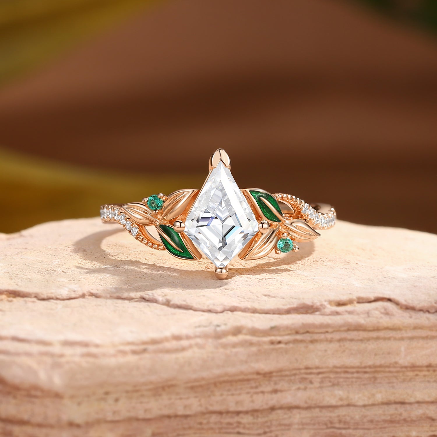 Faye - Unique Kite Moissanite Leaf Enamel Fairy Engagement Ring