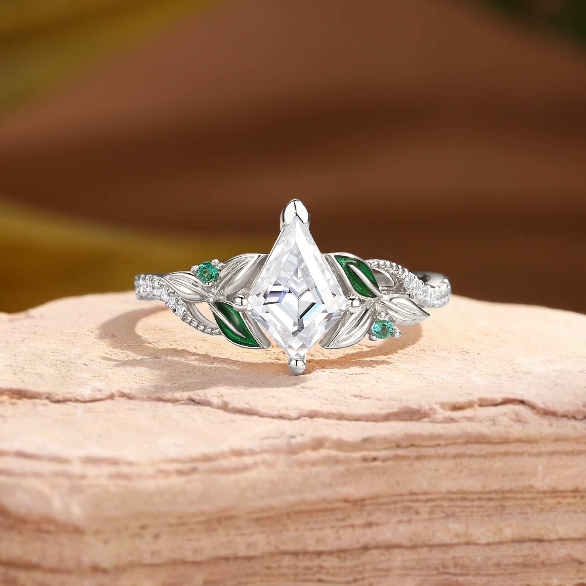 Faye - Unique Kite Moissanite Leaf Enamel Fairy Engagement Ring