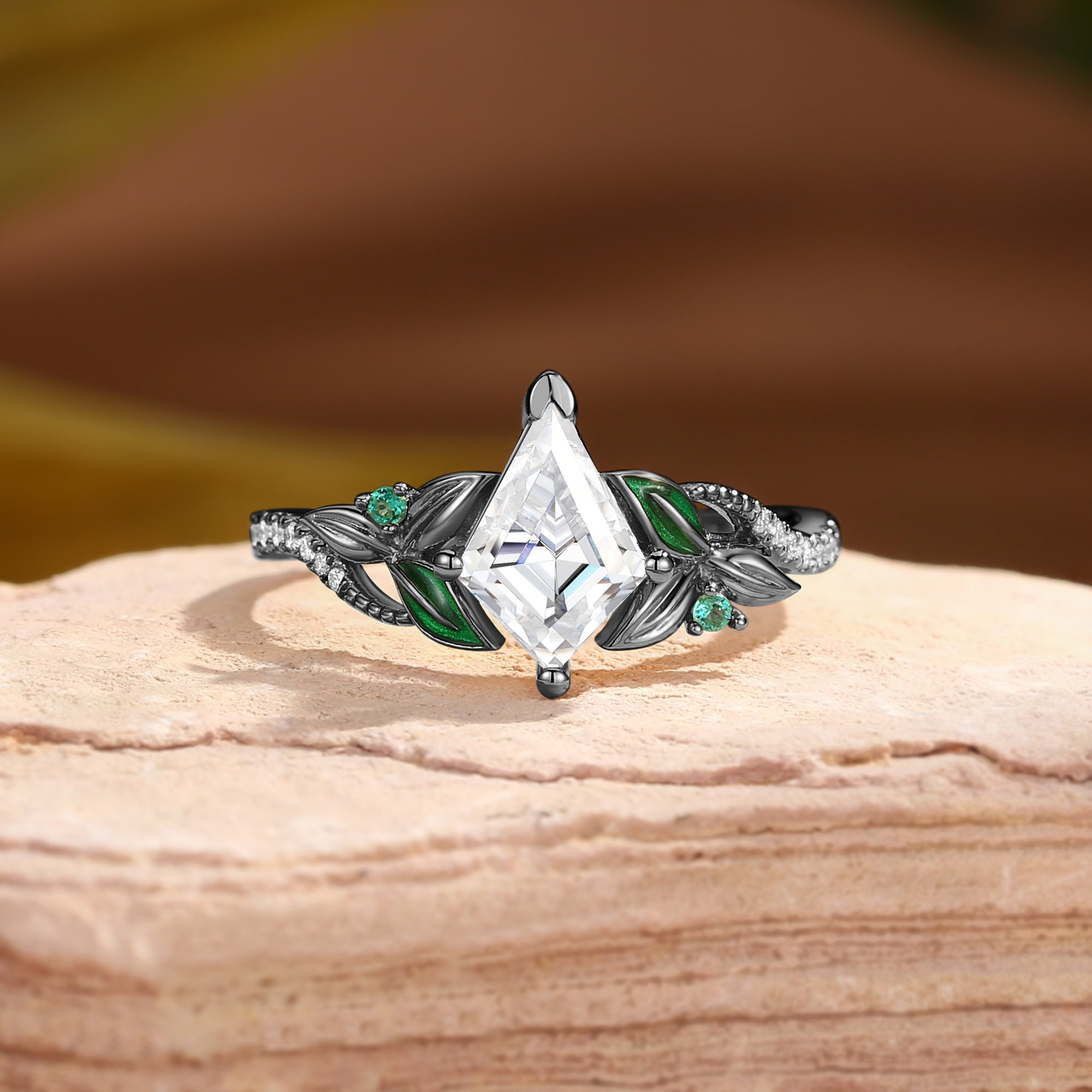 Faye - Unique Kite Moissanite Leaf Enamel Fairy Engagement Ring