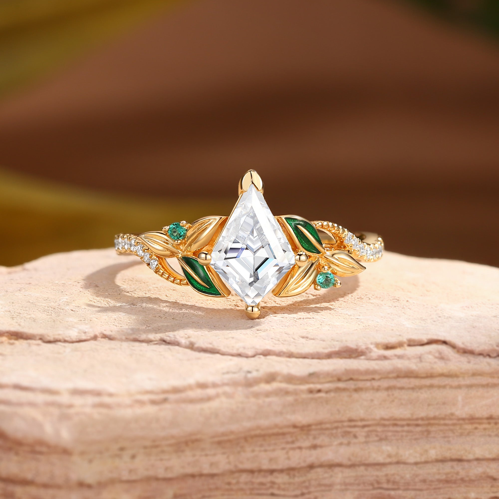 Faye - Unique Kite Moissanite Leaf Enamel Fairy Engagement Ring