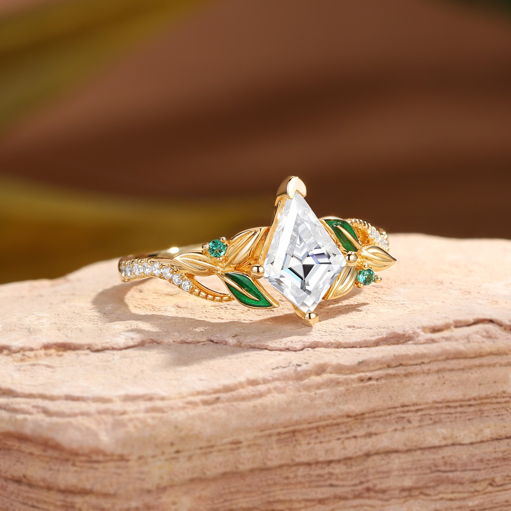 Faye - Unique Kite Moissanite Leaf Enamel Fairy Engagement Ring