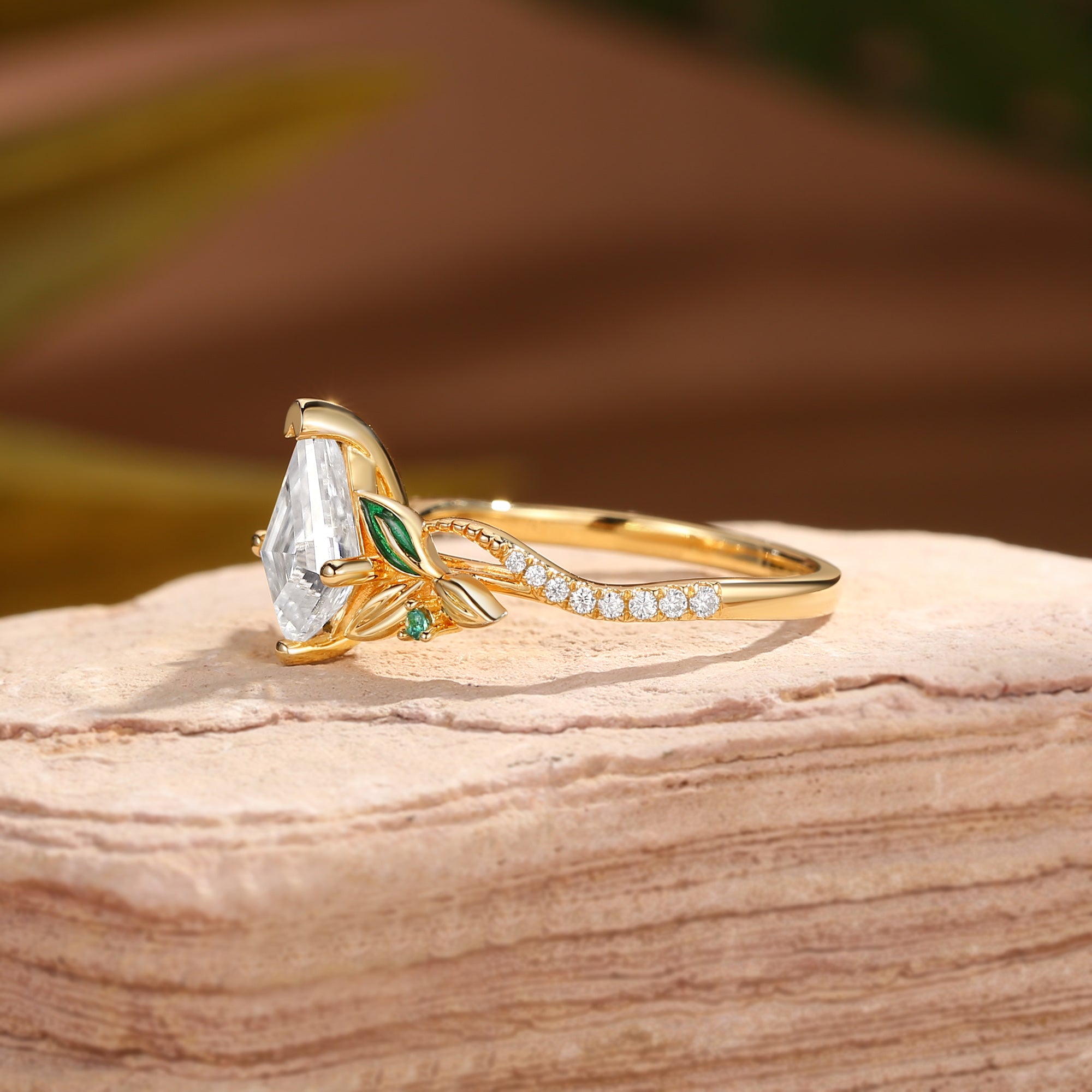 Faye - Unique Kite Moissanite Leaf Enamel Fairy Engagement Ring