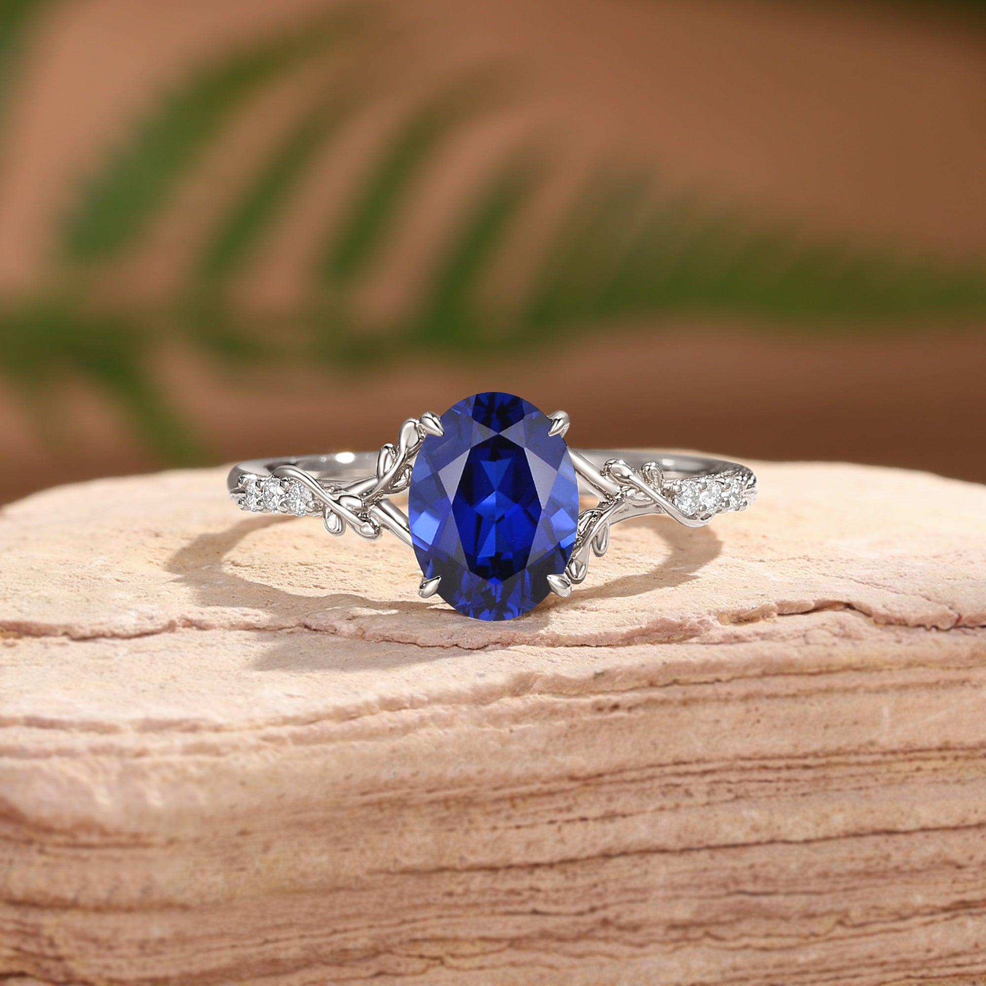 Drisana - Black Gold Oval Cut Sapphire Leaf Curved Engagement Ring