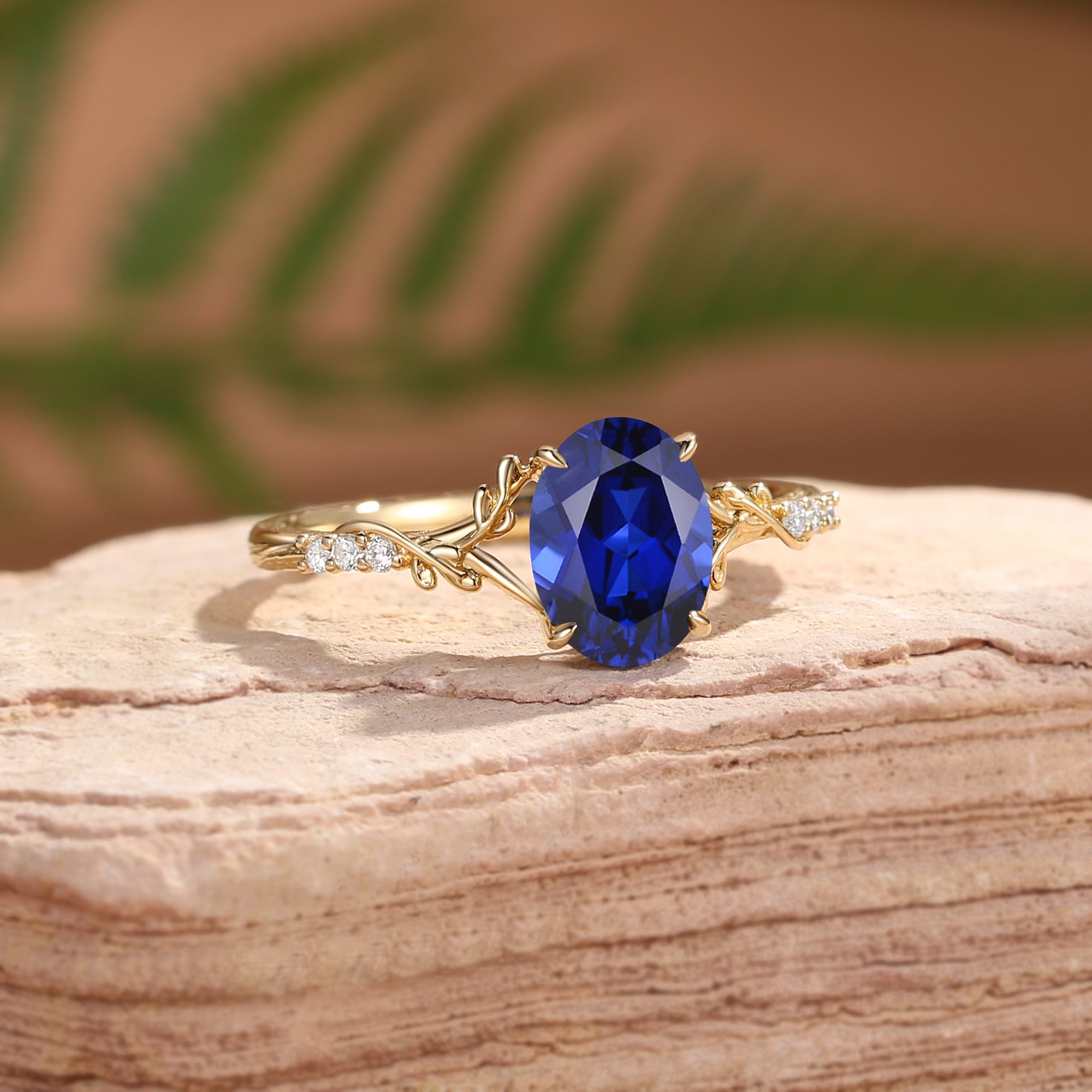 Drisana - Black Gold Oval Cut Sapphire Leaf Curved Engagement Ring