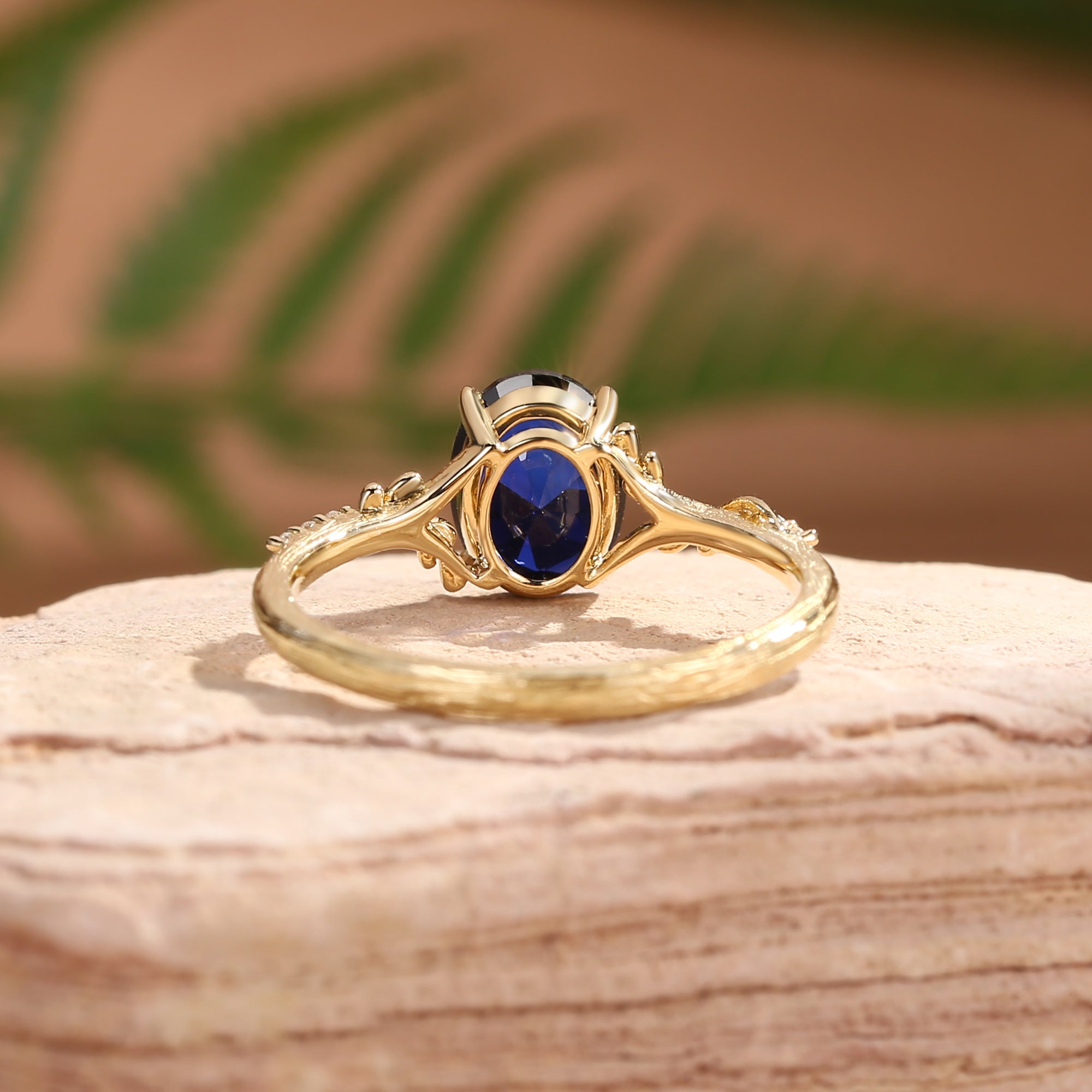 Drisana - Black Gold Oval Cut Sapphire Leaf Curved Engagement Ring