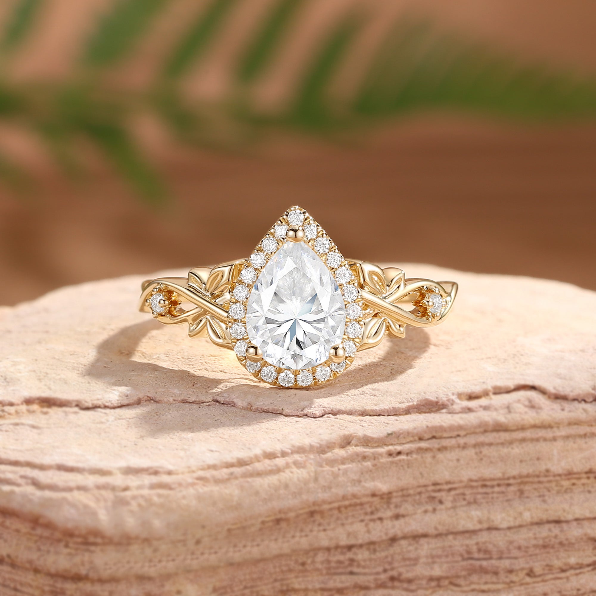 Albertine - Halo Vintage Pear Cut Moissanite Butterfly Nature Inspired  Engagement Ring