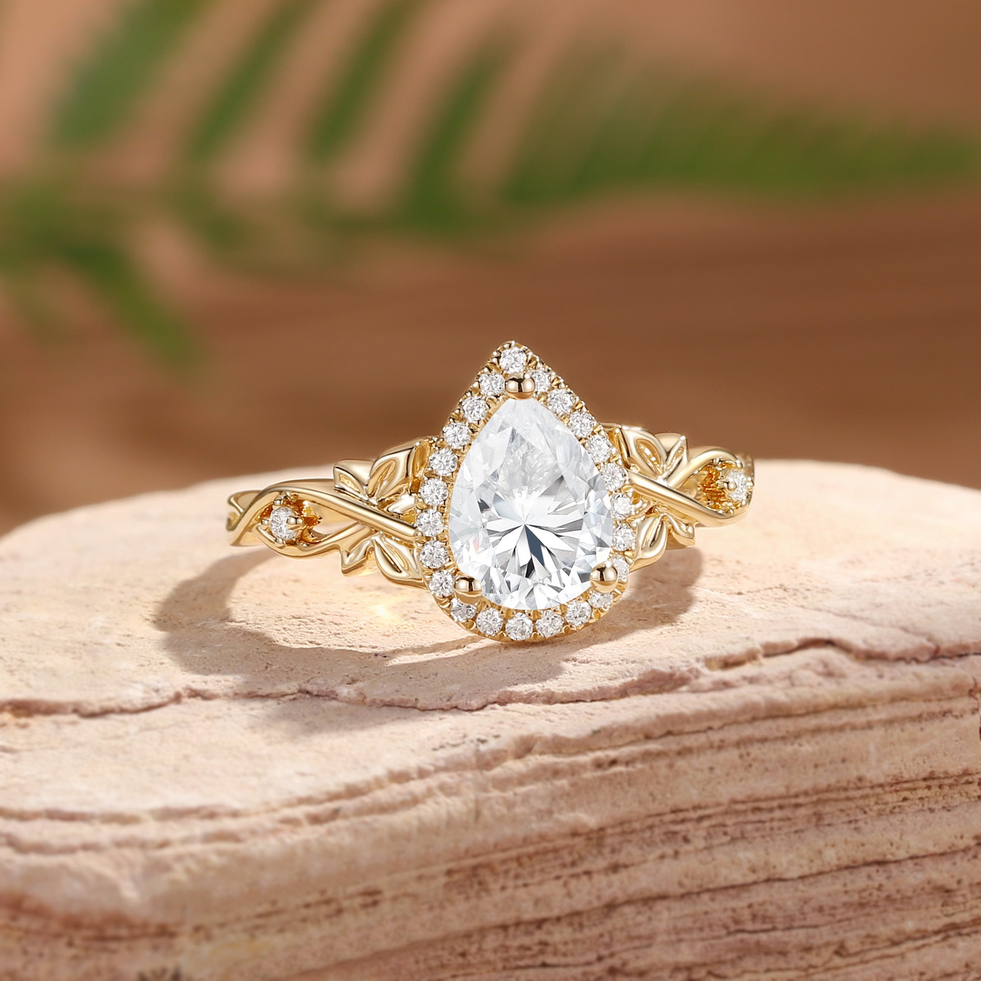 Albertine - Halo Vintage Pear Cut Moissanite Butterfly Nature Inspired  Engagement Ring