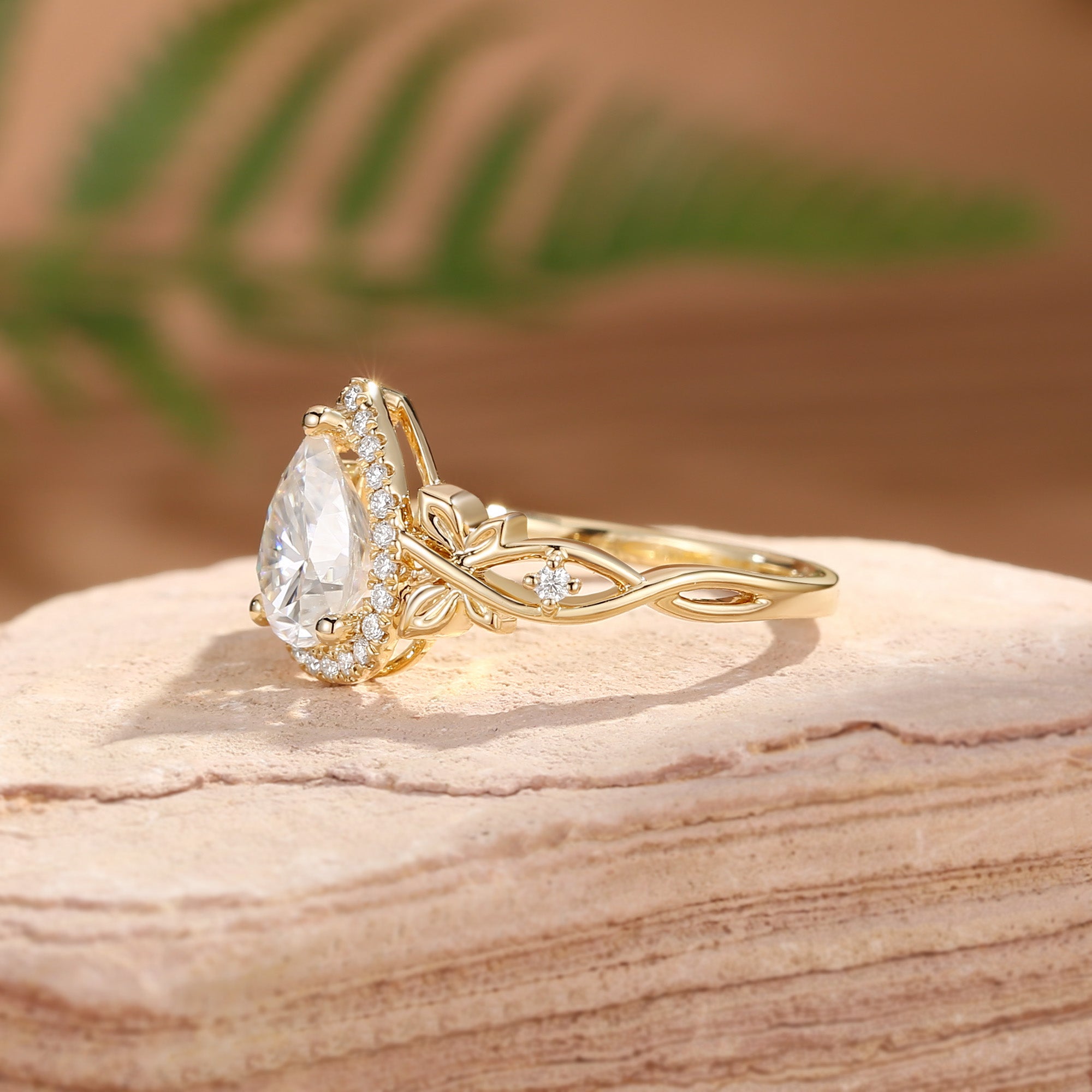 Albertine - Halo Vintage Pear Cut Moissanite Butterfly Nature Inspired  Engagement Ring