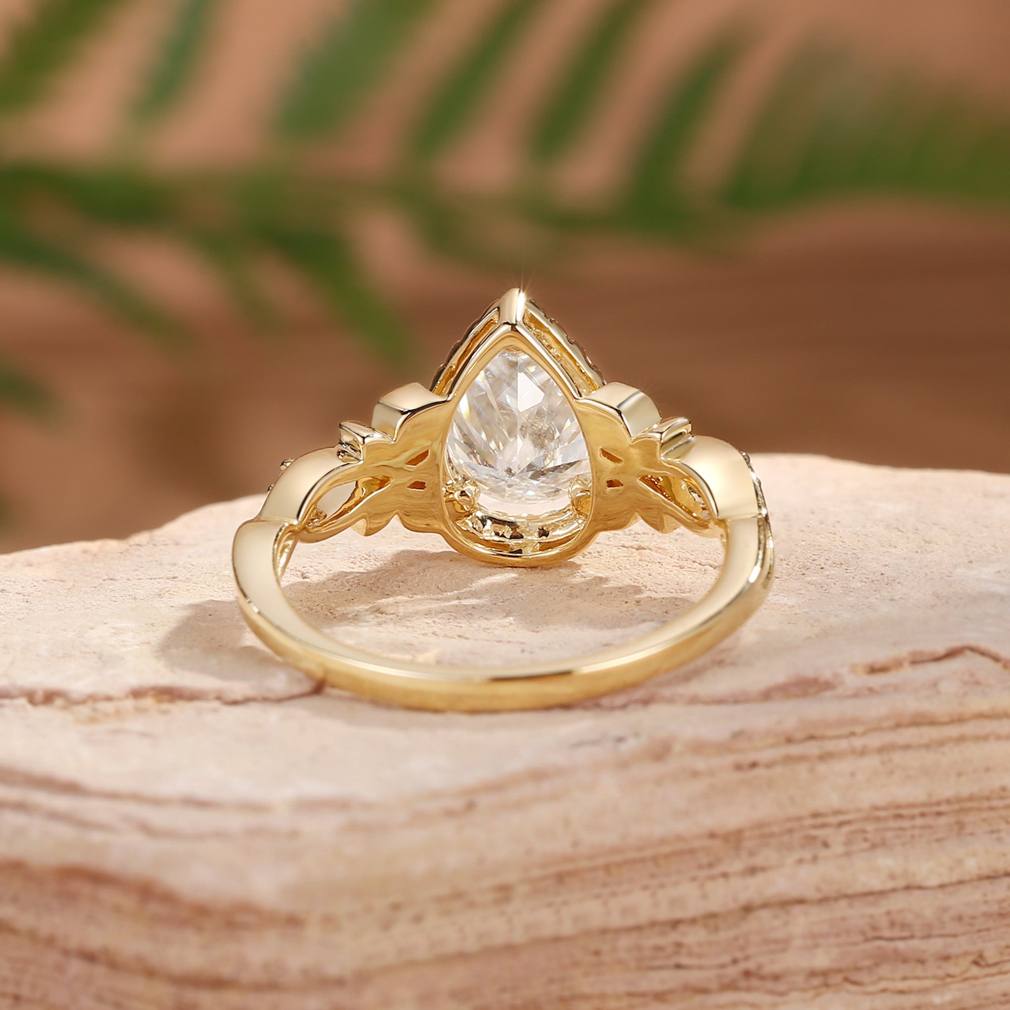 Albertine - Halo Vintage Pear Cut Moissanite Butterfly Nature Inspired  Engagement Ring