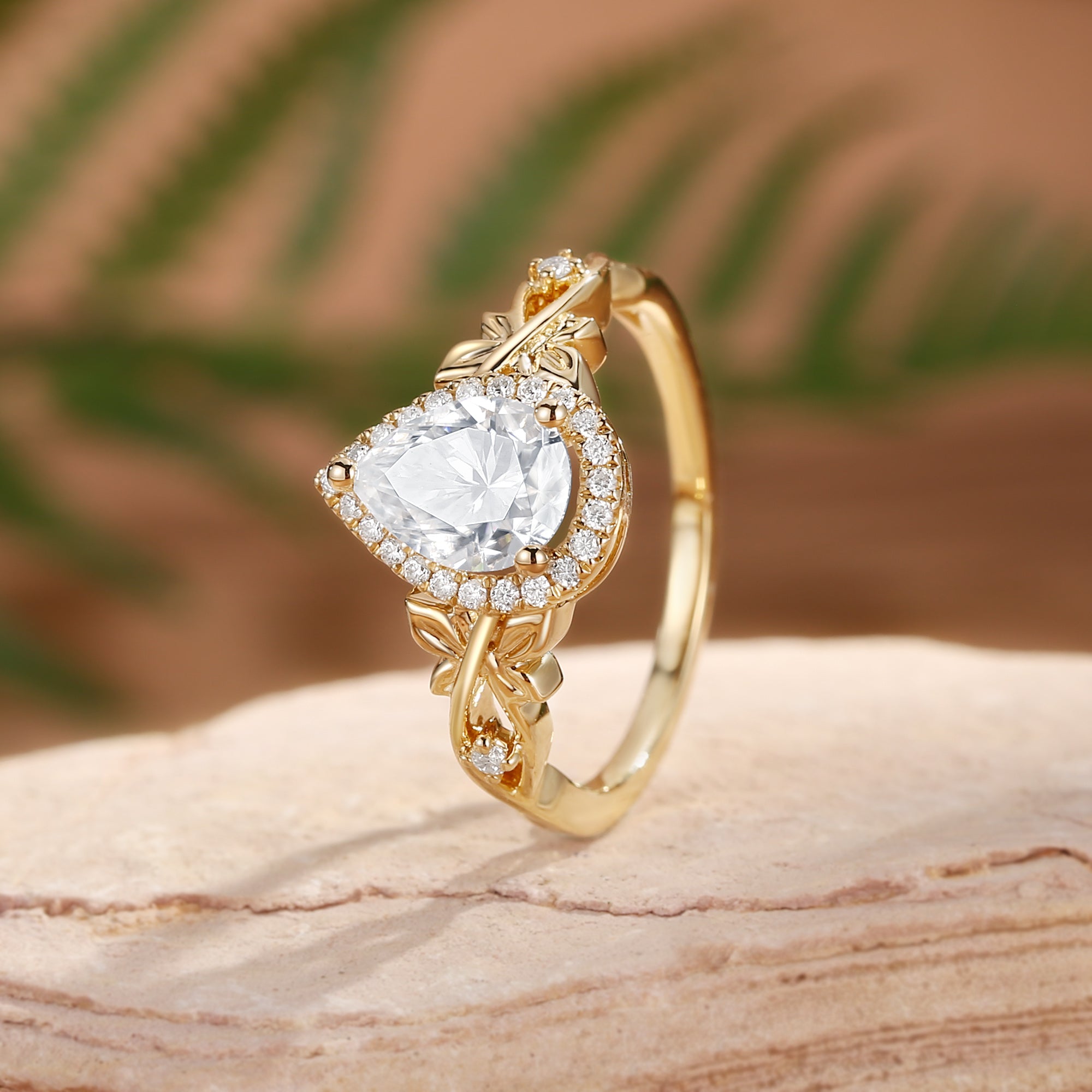 Albertine - Halo Vintage Pear Cut Moissanite Butterfly Nature Inspired  Engagement Ring