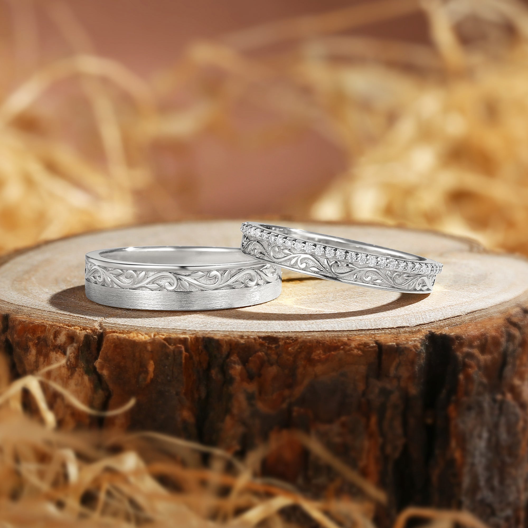 Couple Ring - Nature Inspired Leaf Promise Ring Set