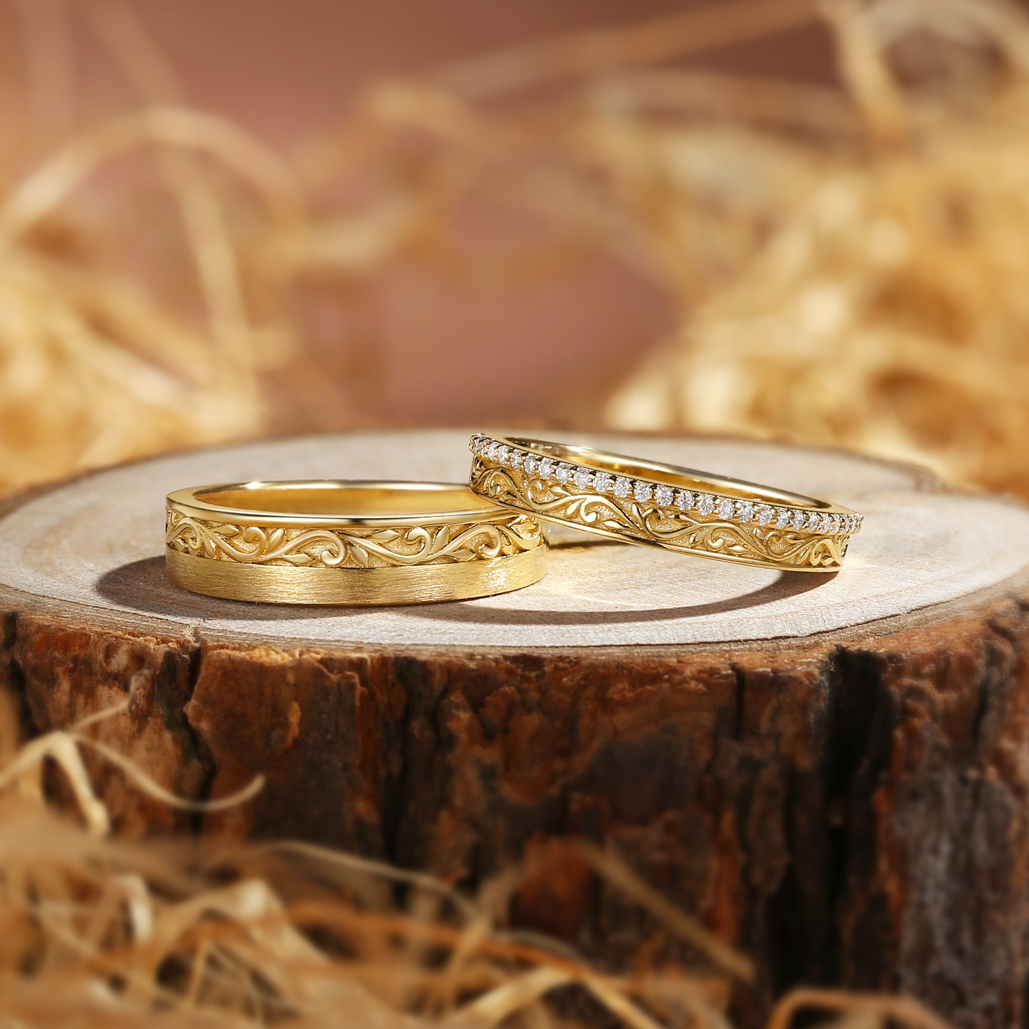 Couple Ring - Nature Inspired Leaf Promise Ring Set