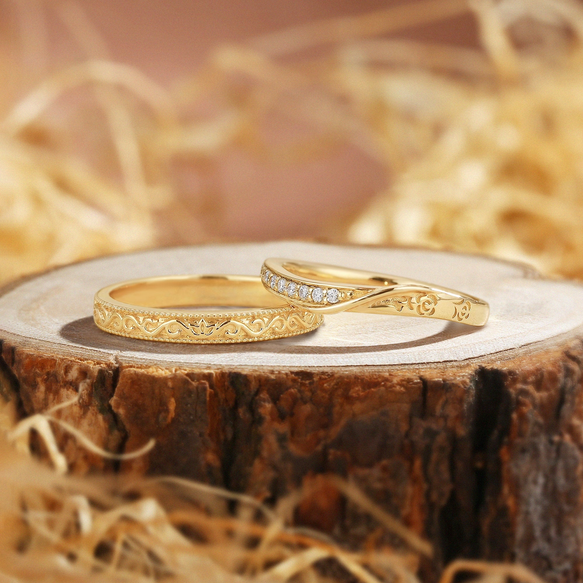 Jovienne - Unique Moissanite Floral Couple Ring