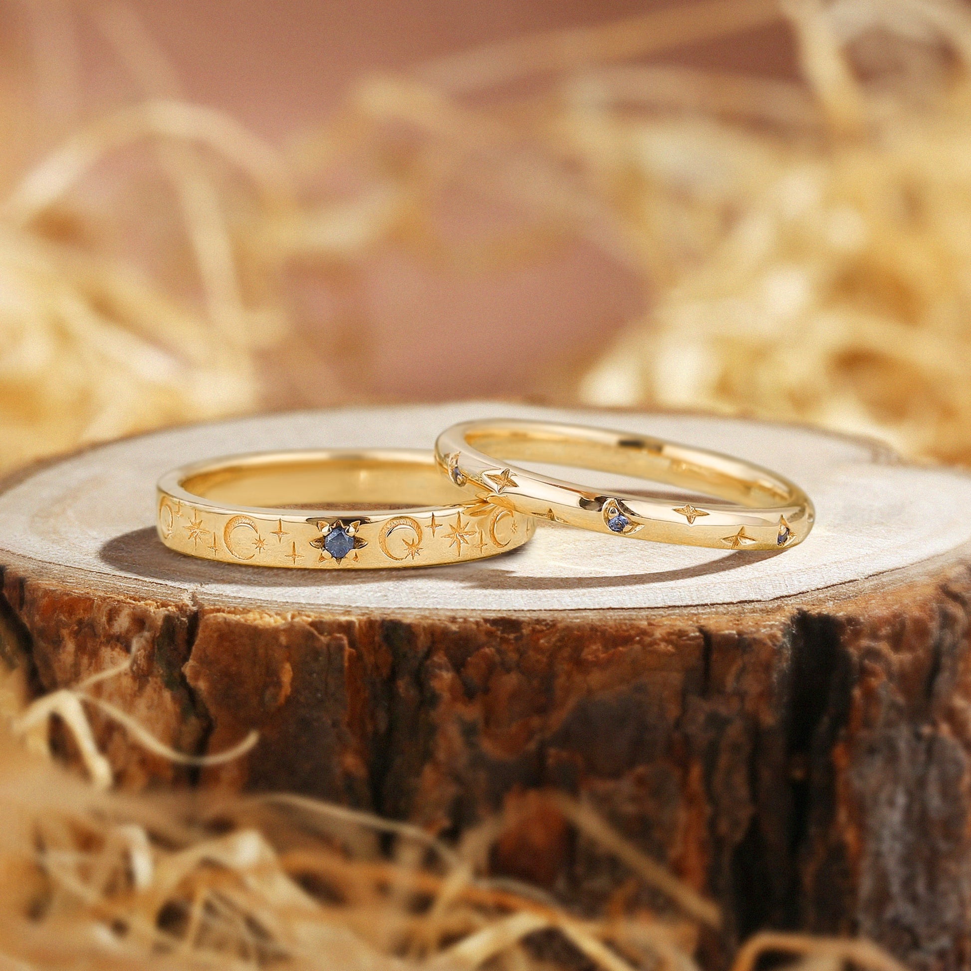 Estelle - Star & Moon Sapphire Couple Rings